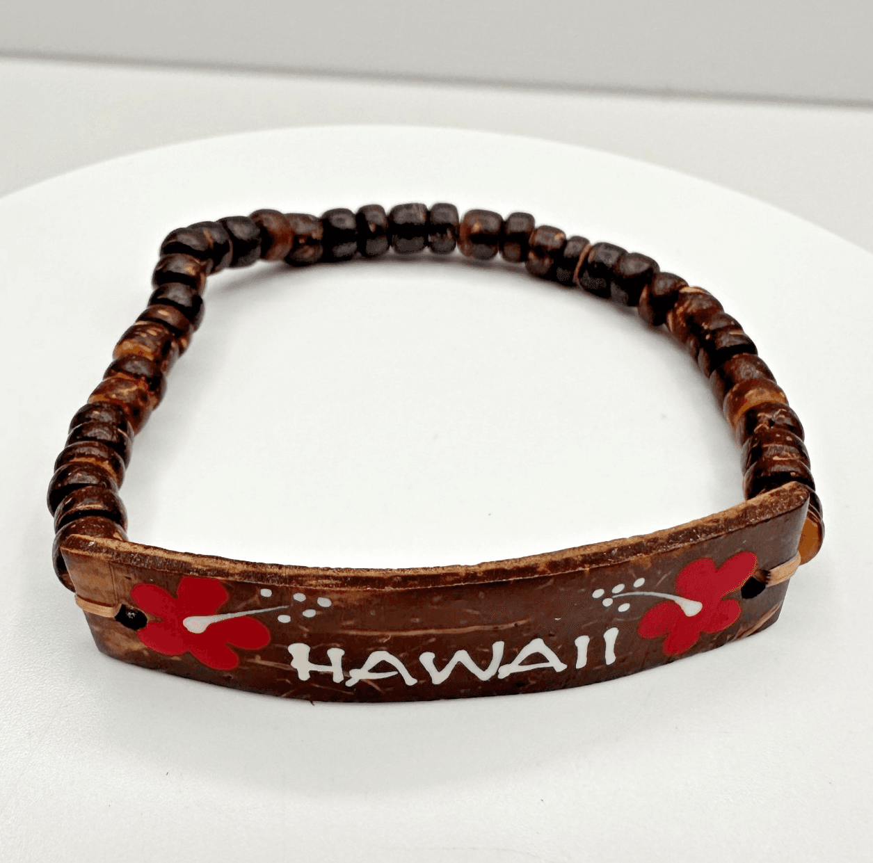 Vintage 80s Hawaii Wooden Beaded Bracelet Hibiscus Women's Classic Jewelry - Image 1