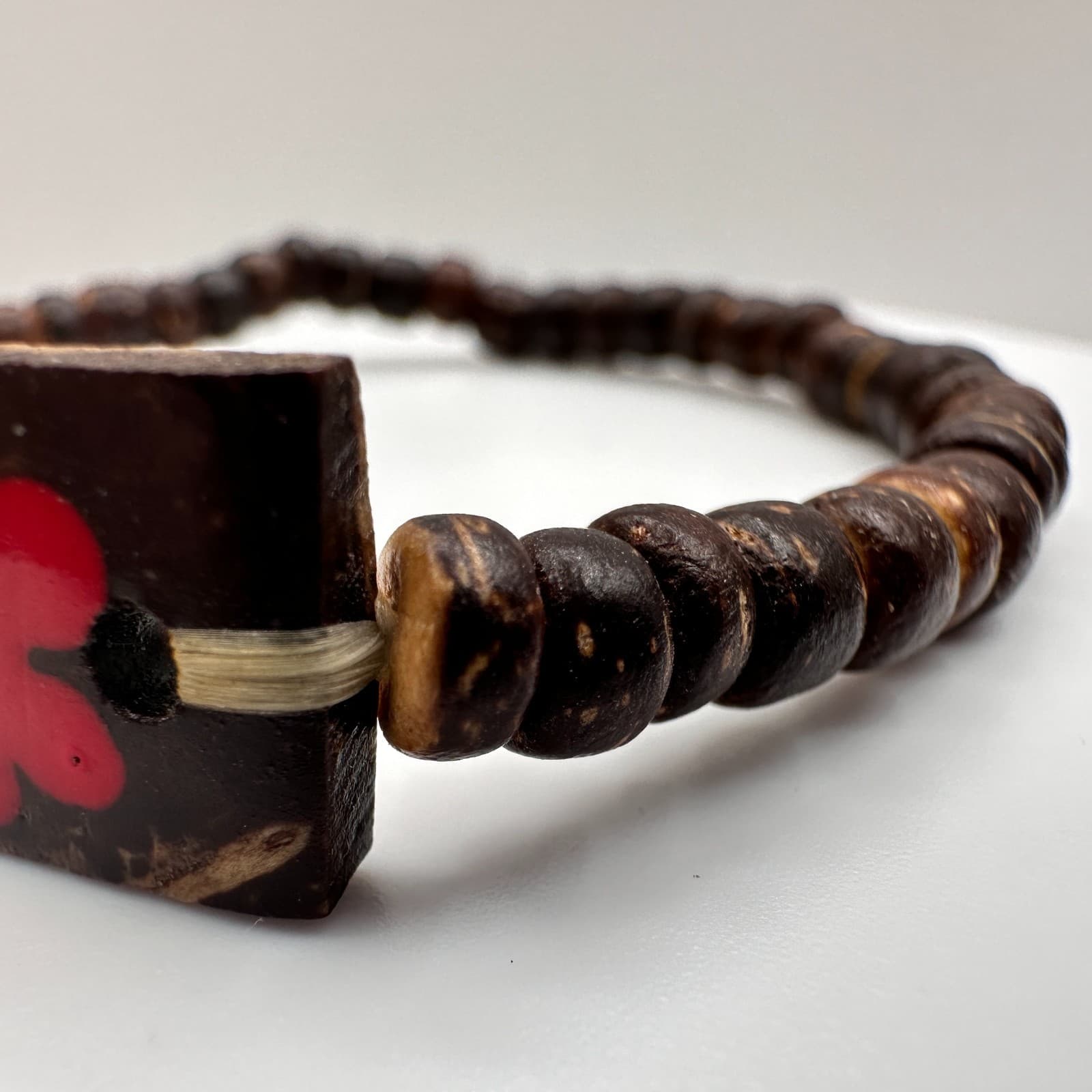 Vintage 80s Hawaii Wooden Beaded Bracelet Hibiscus Women's Classic Jewelry - Thumbnail 5