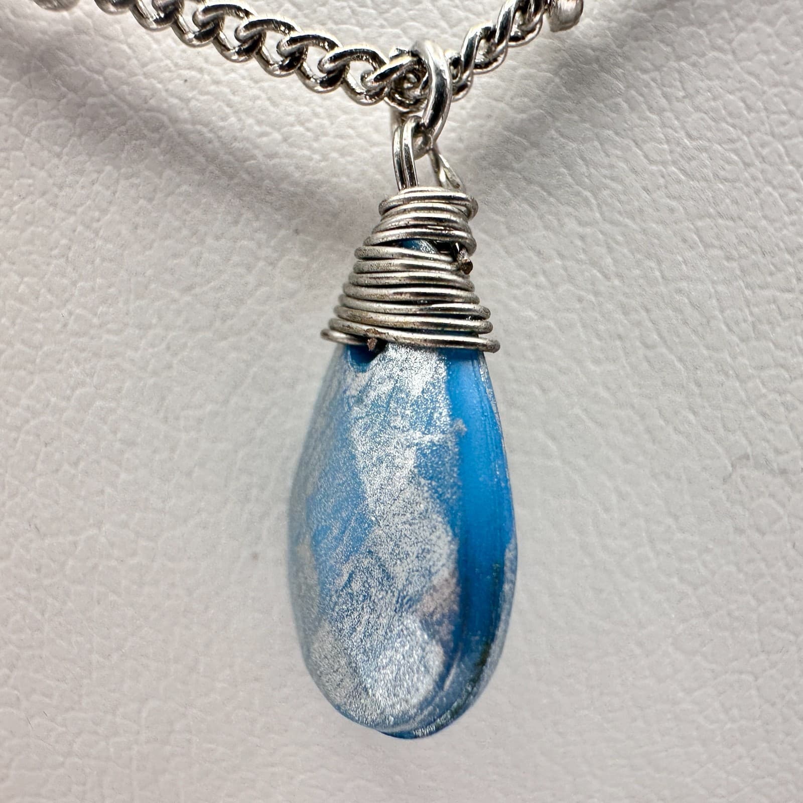 Vintage 90s Silver Tone Blue Stone Fringe Double Strand Necklace Women's Jewelry - Thumbnail 4