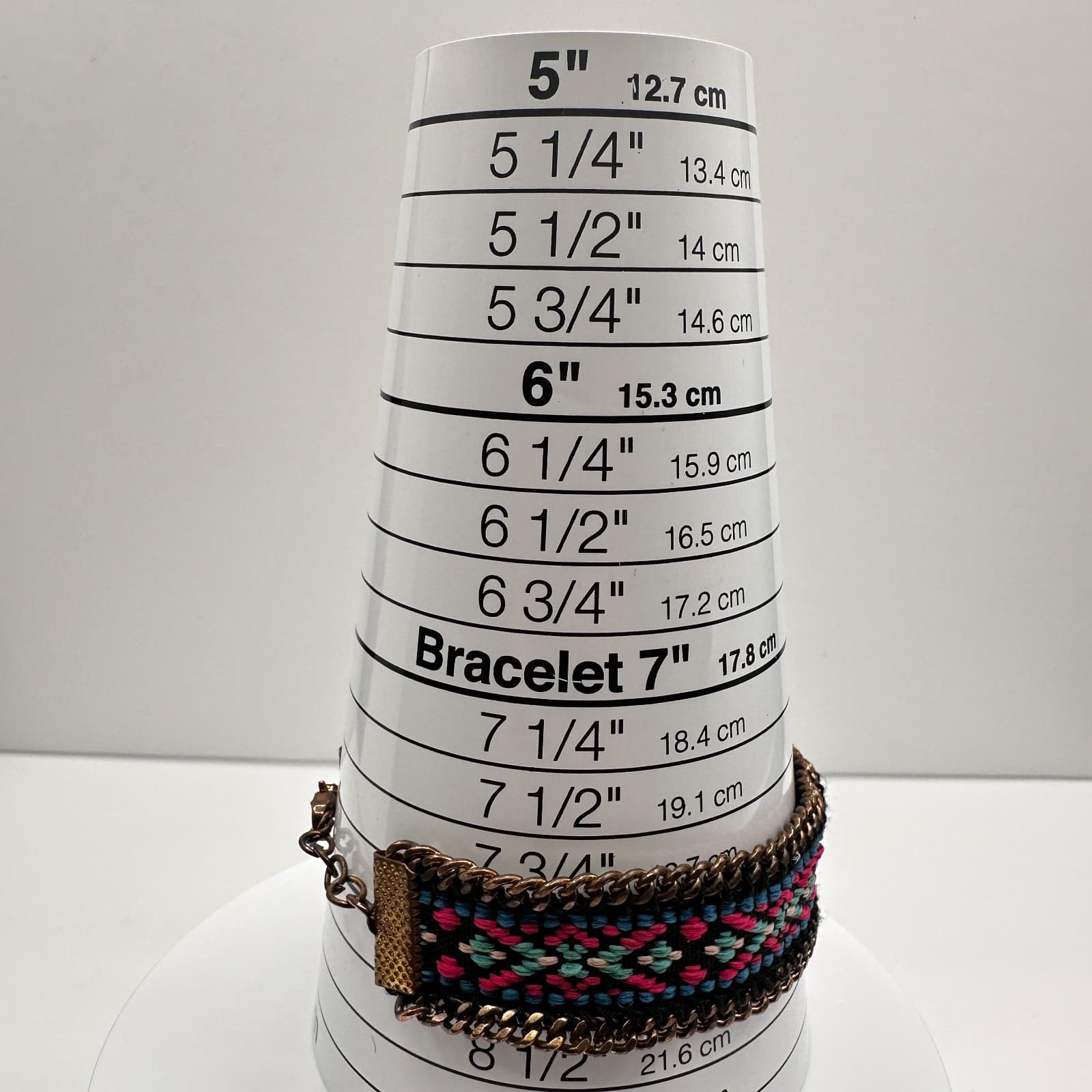 Vintage 90s Bronze Tone Geometric Pattern Cuff Bracelet Chain Women's Jewelry - Thumbnail 9