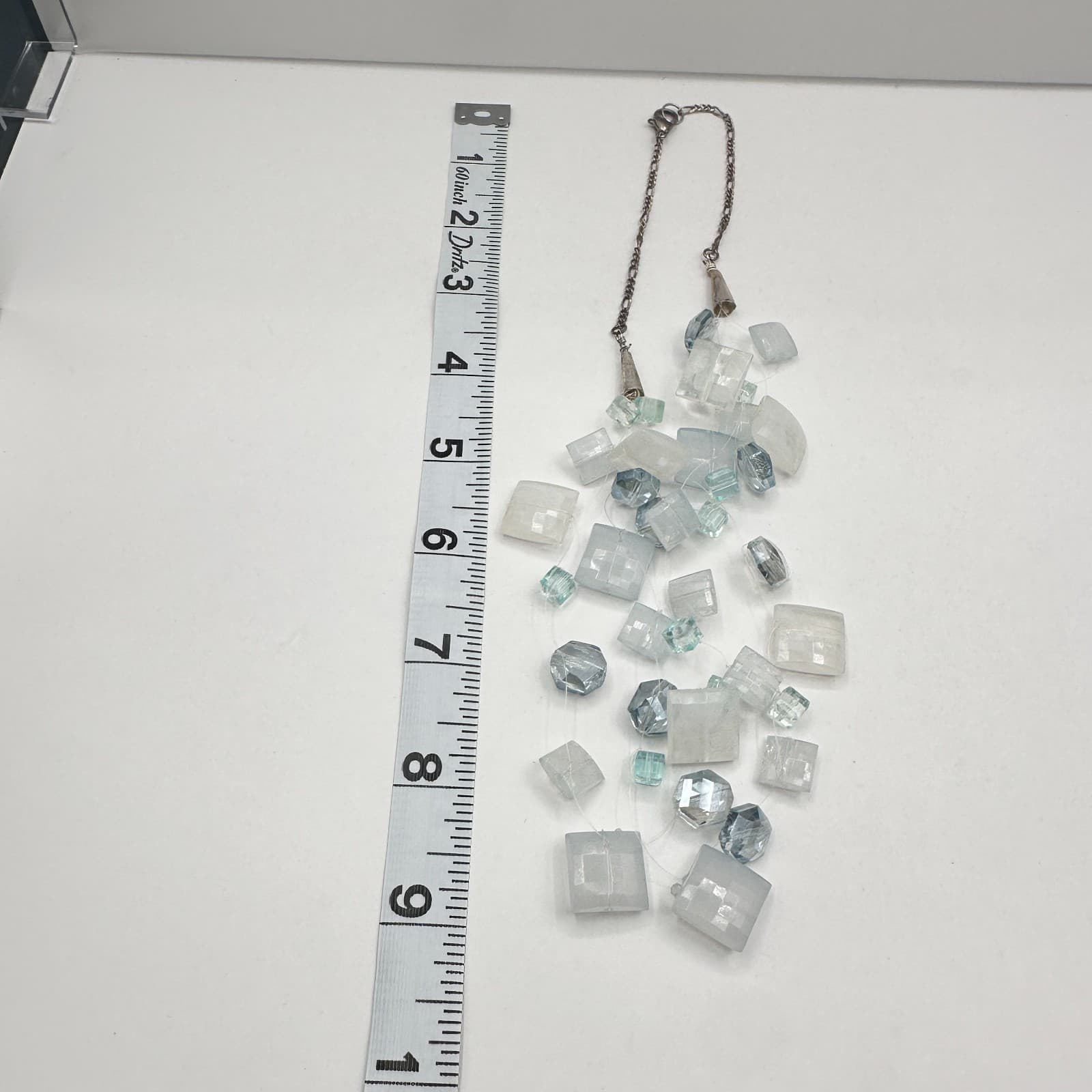 Vintage Y2K Necklace Blue & White Clear Crystal Glass Beaded Statement Jewelry - Thumbnail 8