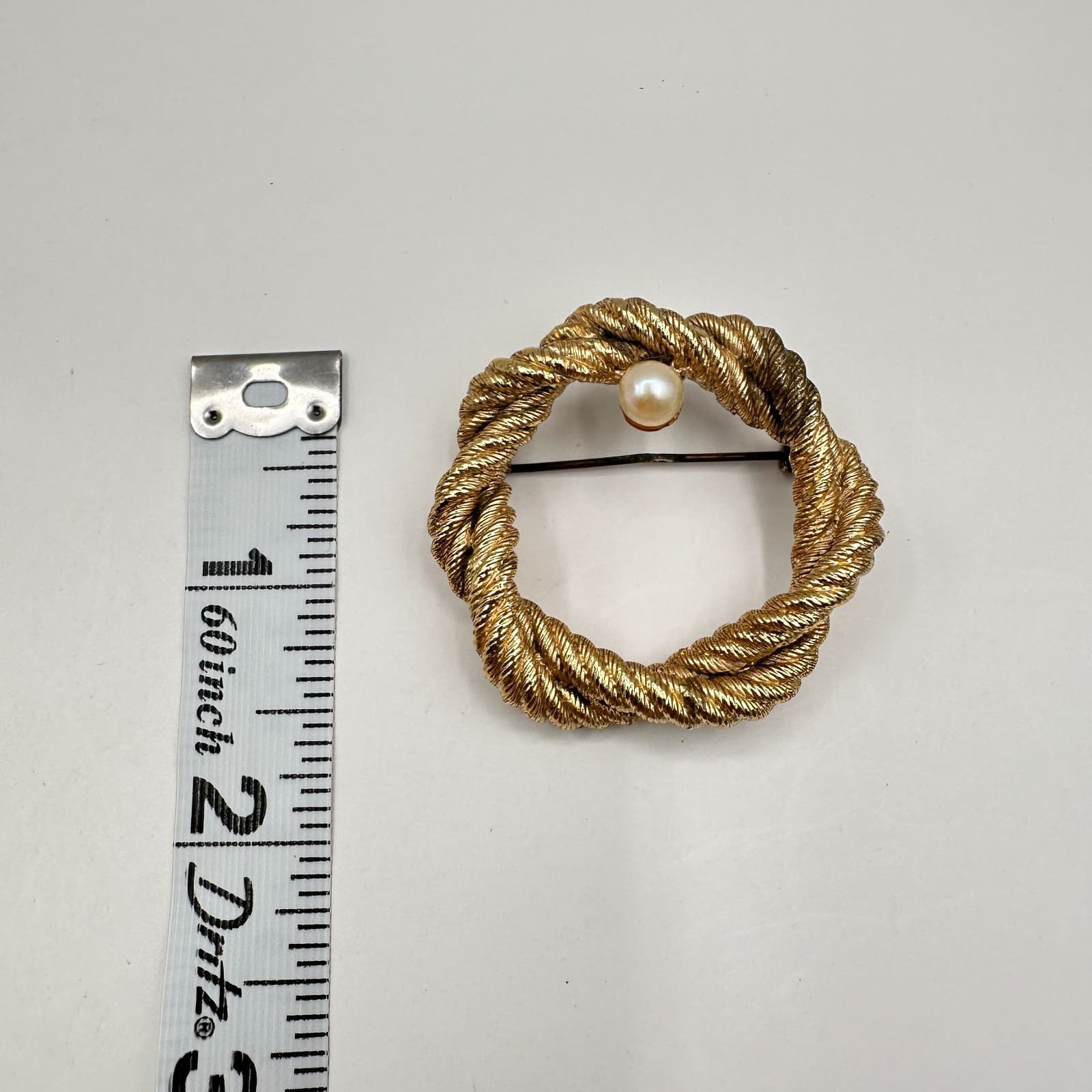 Vintage 80s Gold Tone Cream Faux Pearl Twisted Rope Brooch Pin Women's Jewelry - Thumbnail 10