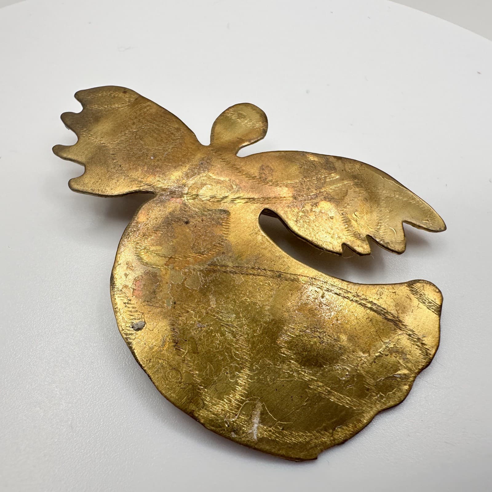 Vintage 90s Angel Wings Comfort Brooch Pin Gold Tone Brass 2000 Signed Religious - Thumbnail 4