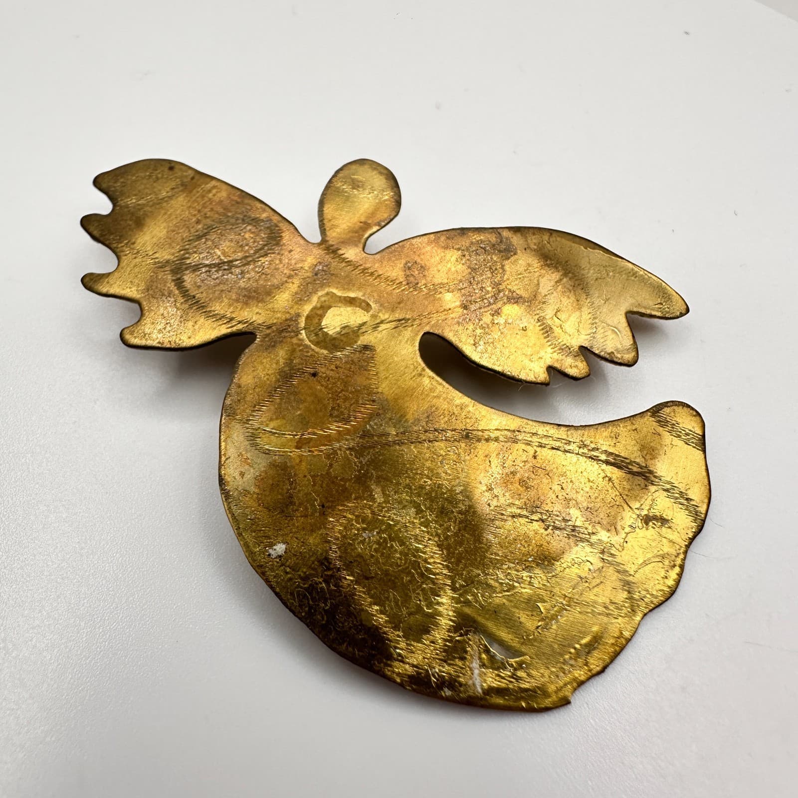 Vintage 90s Angel Wings Comfort Brooch Pin Gold Tone Brass 2000 Signed Religious - Thumbnail 2