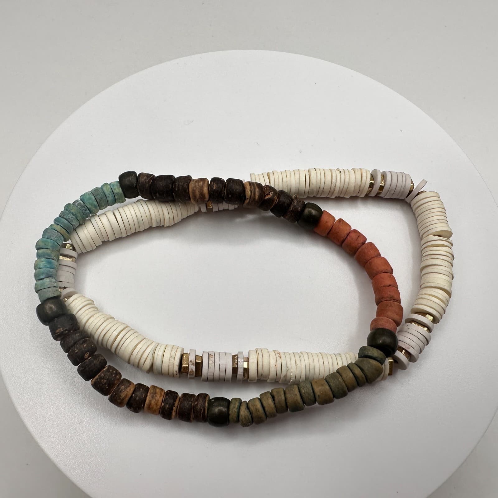 Vintage 90s Heishi Wooden Beaded Stretch Bracelet Set Women's Classic Jewelry - Thumbnail 6