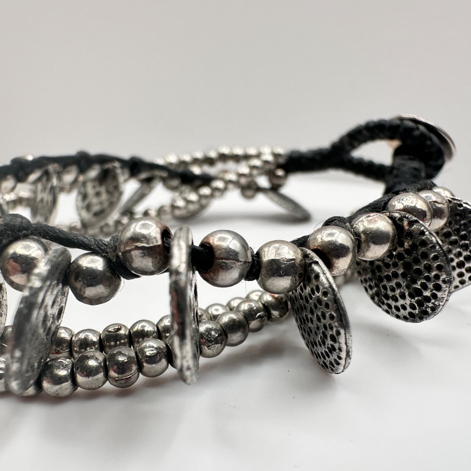 Vintage 90s Silver Tone Multi Strand Beaded Bracelet Women's Classic Jewelry - Thumbnail 4