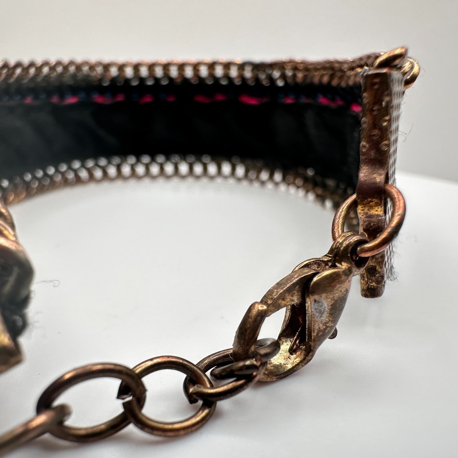 Vintage 90s Bronze Tone Geometric Pattern Cuff Bracelet Chain Women's Jewelry - Thumbnail 6