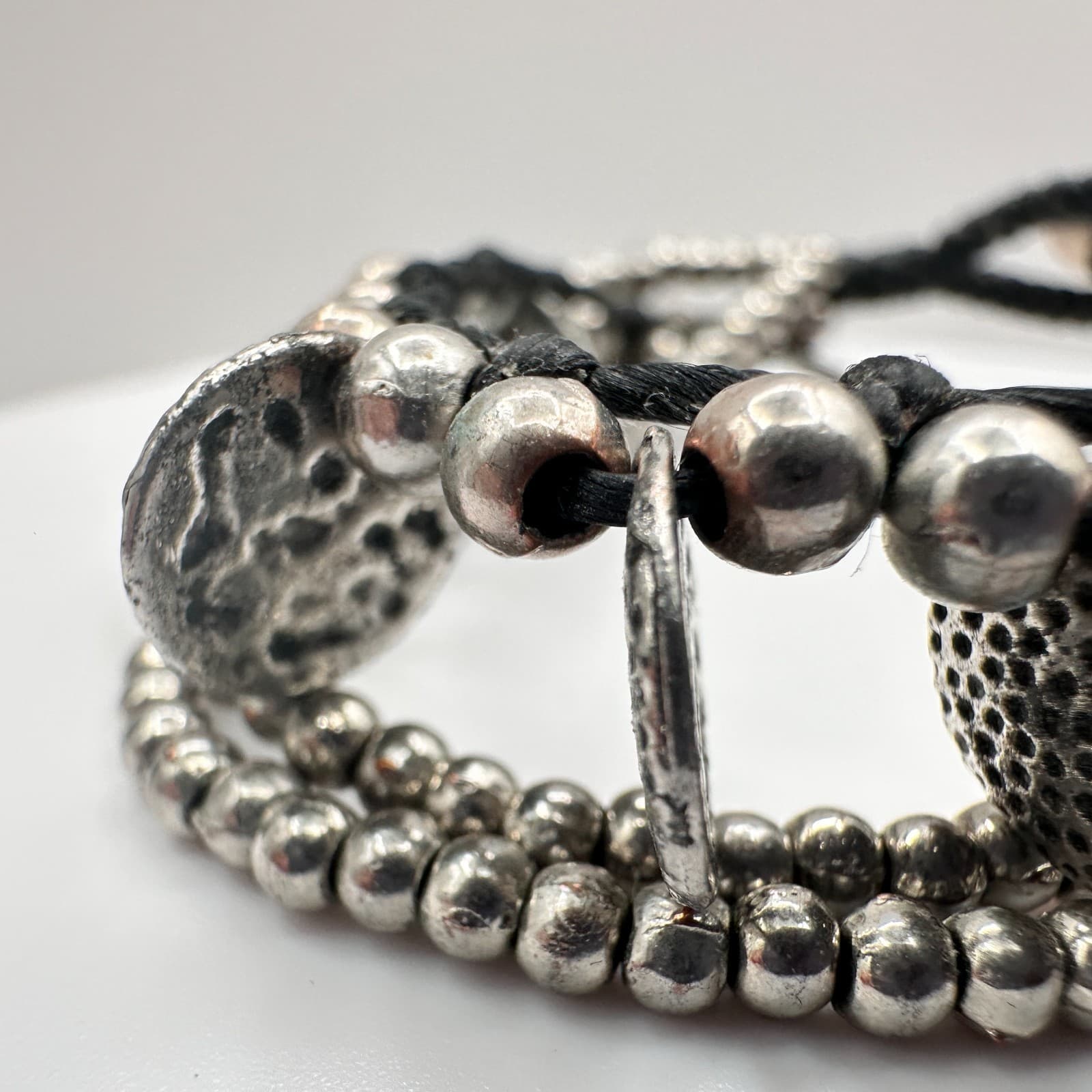 Vintage 90s Silver Tone Multi Strand Beaded Bracelet Women's Classic Jewelry - Thumbnail 3