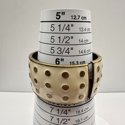 Vintage 90s Polka Dot Enamel Hand Bracelet Gold Tone Wide Hinged Statement - Thumbnail 9