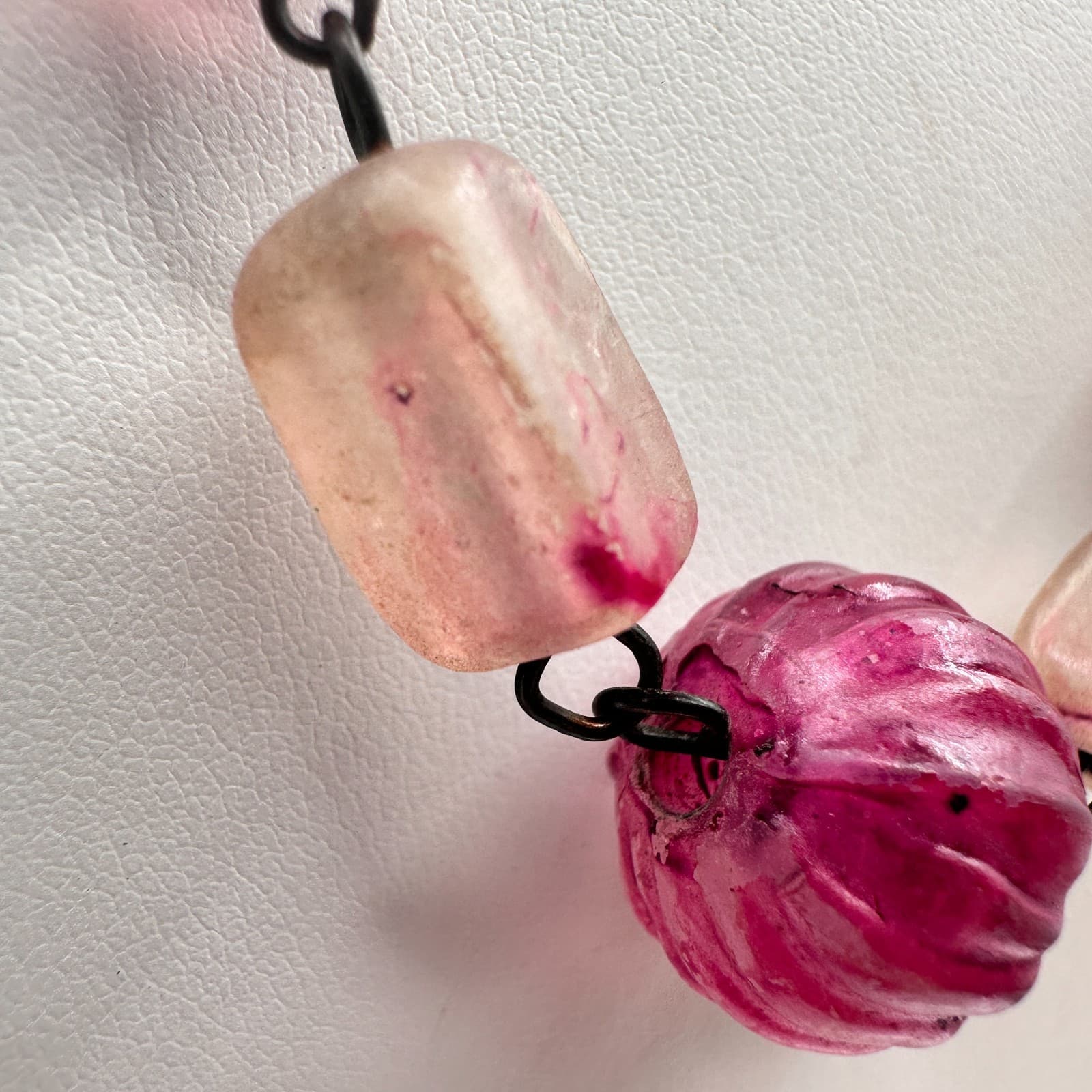 Vintage Y2K Pink Glass Beaded Statement Necklace Chunky Boho Women's Jewelry - Thumbnail 4