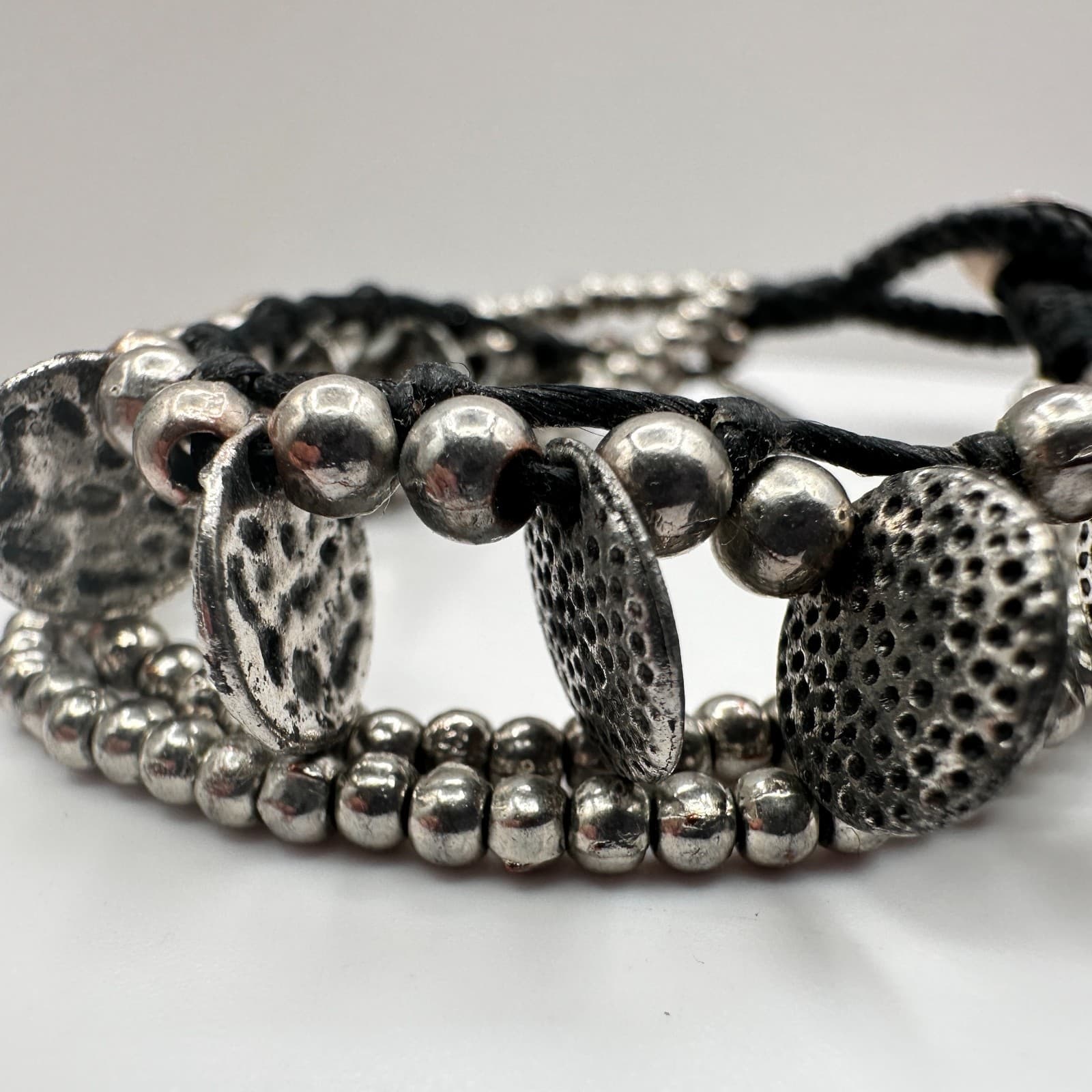 Vintage 90s Silver Tone Multi Strand Beaded Bracelet Women's Classic Jewelry - Thumbnail 2