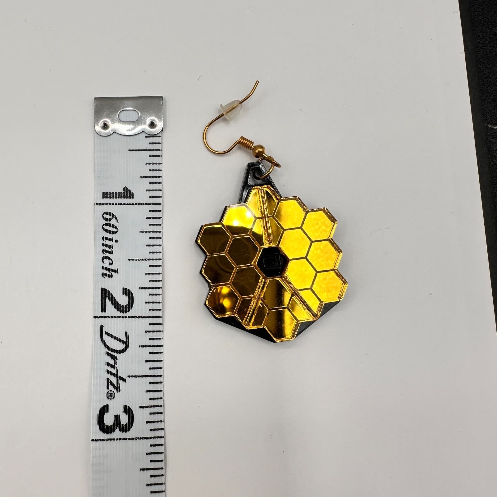 Vintage 90s Gold Tone Mirror Hexagon Dangle Earrings Women's Classic Jewelry - Thumbnail 8