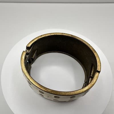 Vintage 90s Polka Dot Enamel Hand Bracelet Gold Tone Wide Hinged Statement - Thumbnail 5