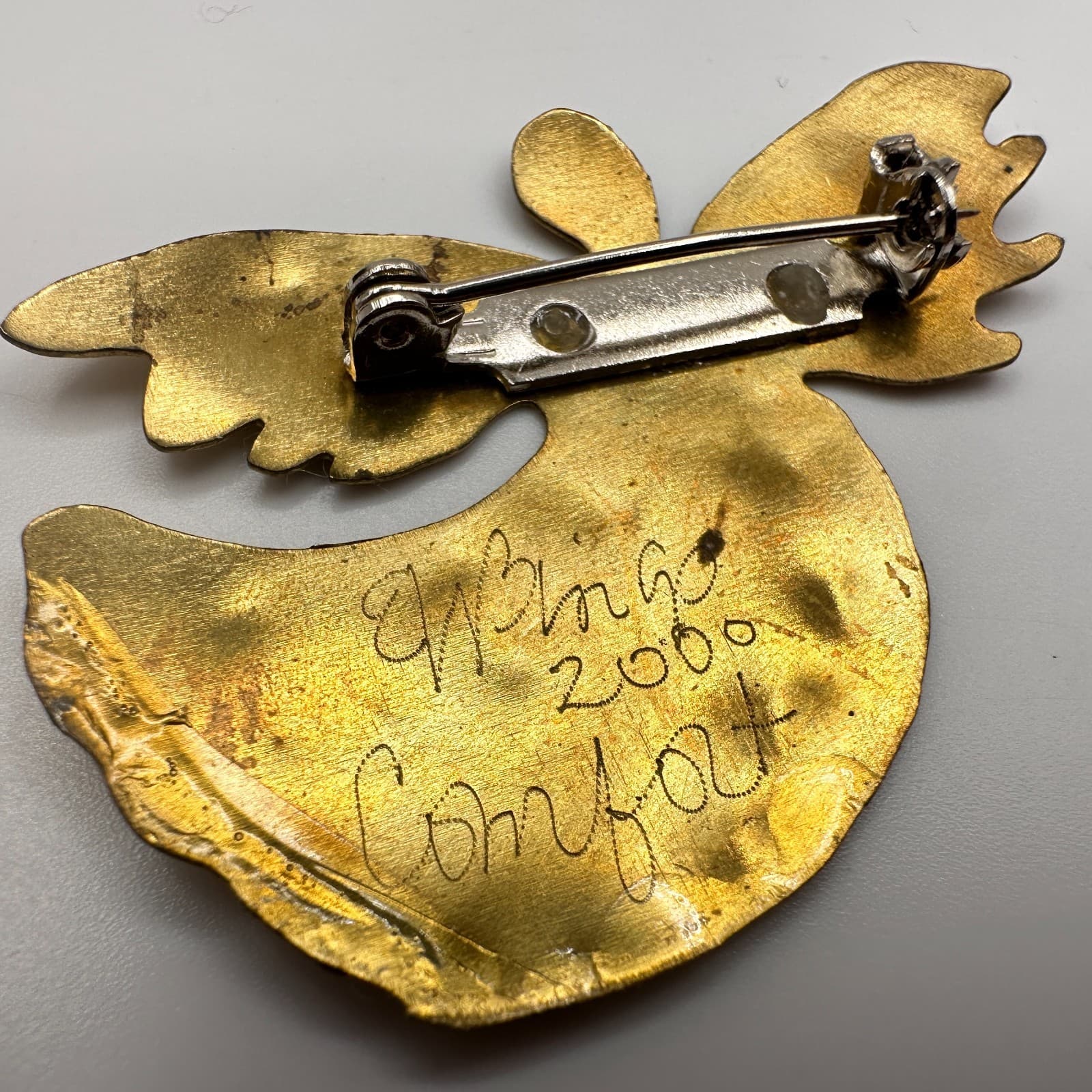 Vintage 90s Angel Wings Comfort Brooch Pin Gold Tone Brass 2000 Signed Religious - Thumbnail 7