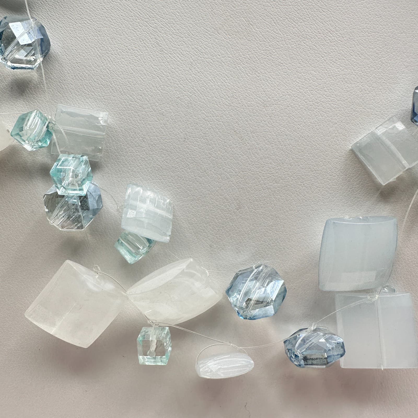 Vintage Y2K Necklace Blue & White Clear Crystal Glass Beaded Statement Jewelry - Thumbnail 2