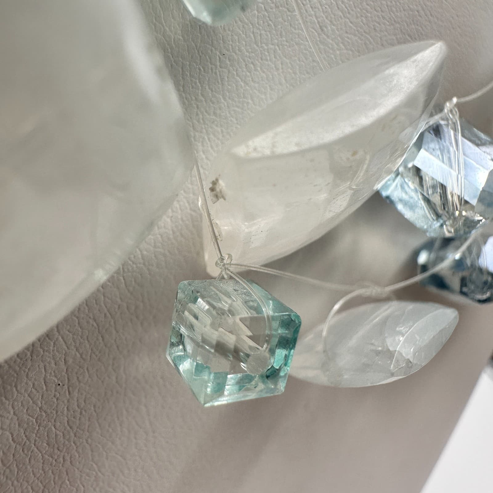 Vintage Y2K Necklace Blue & White Clear Crystal Glass Beaded Statement Jewelry - Thumbnail 5