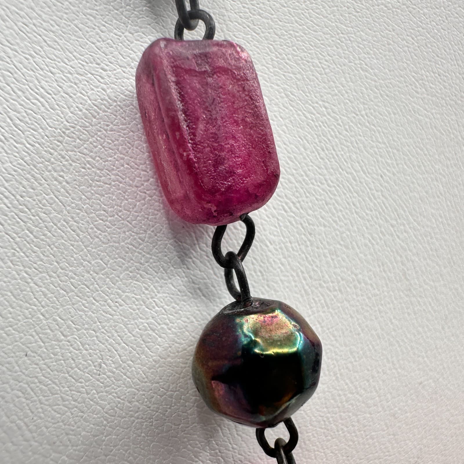 Vintage Y2K Pink Glass Beaded Statement Necklace Chunky Boho Women's Jewelry - Thumbnail 5