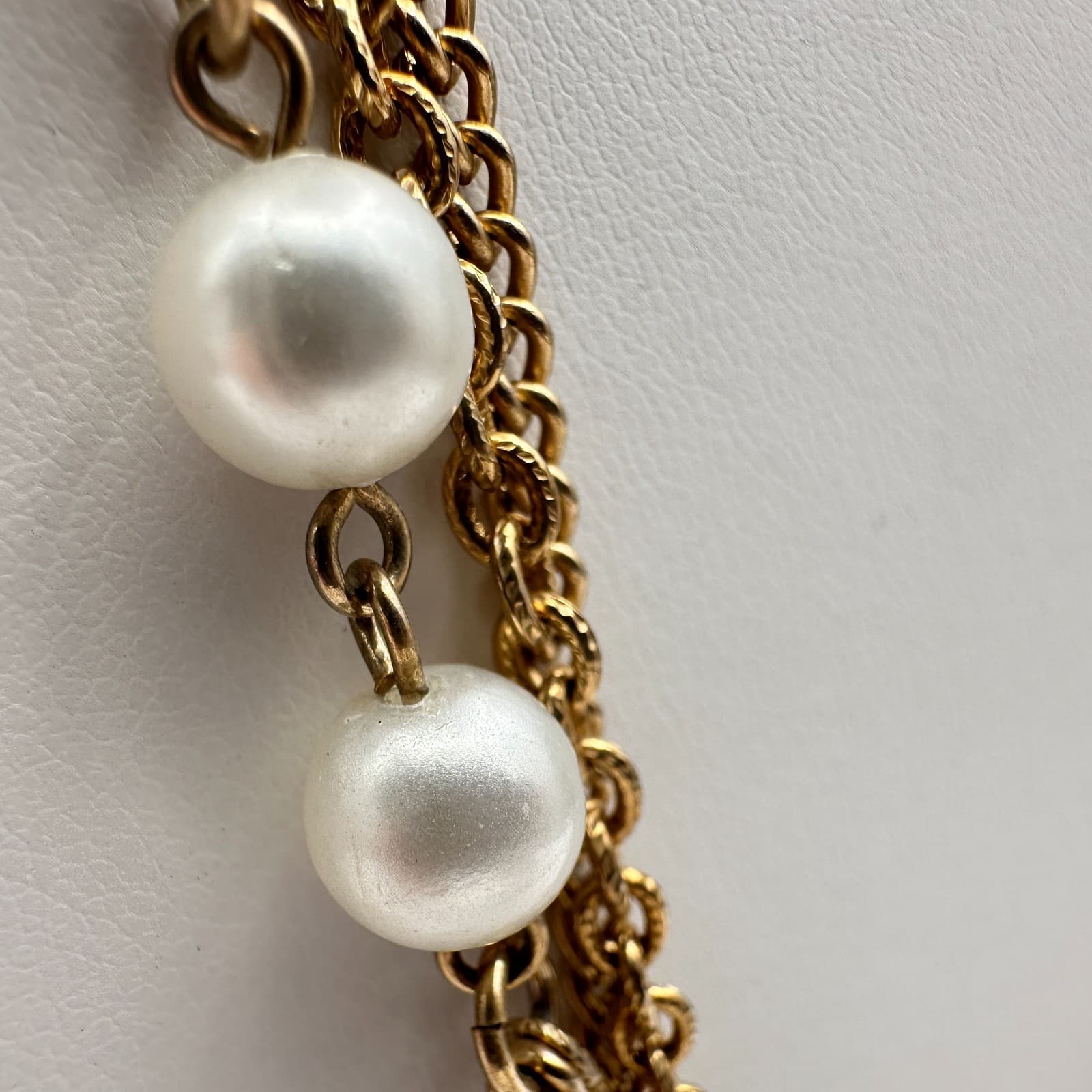 Vintage 80s Gold Tone Multi Strand Faux Pearl Necklace Women's Classic Jewelry - Thumbnail 6