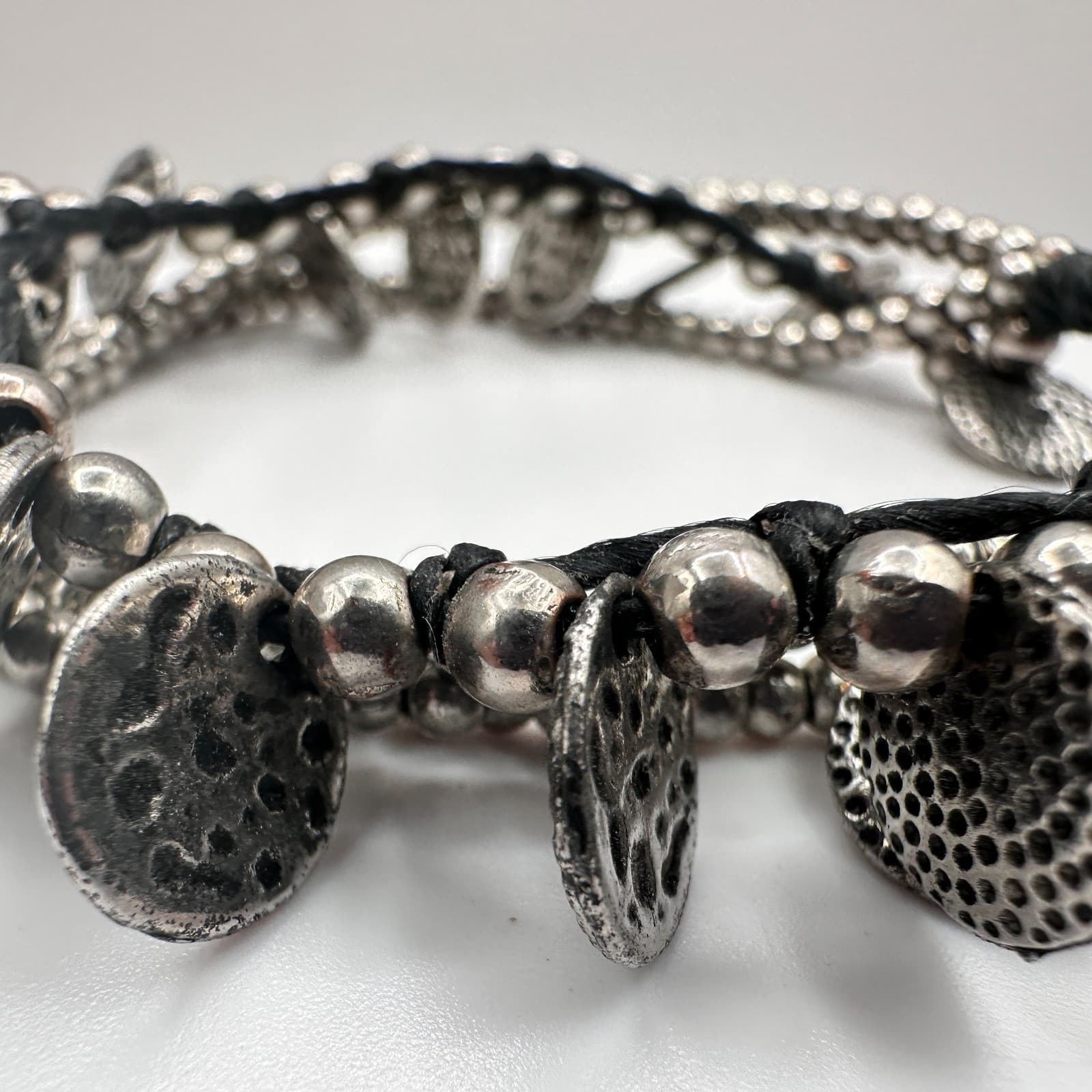 Vintage 90s Silver Tone Multi Strand Beaded Bracelet Women's Classic Jewelry - Thumbnail 8