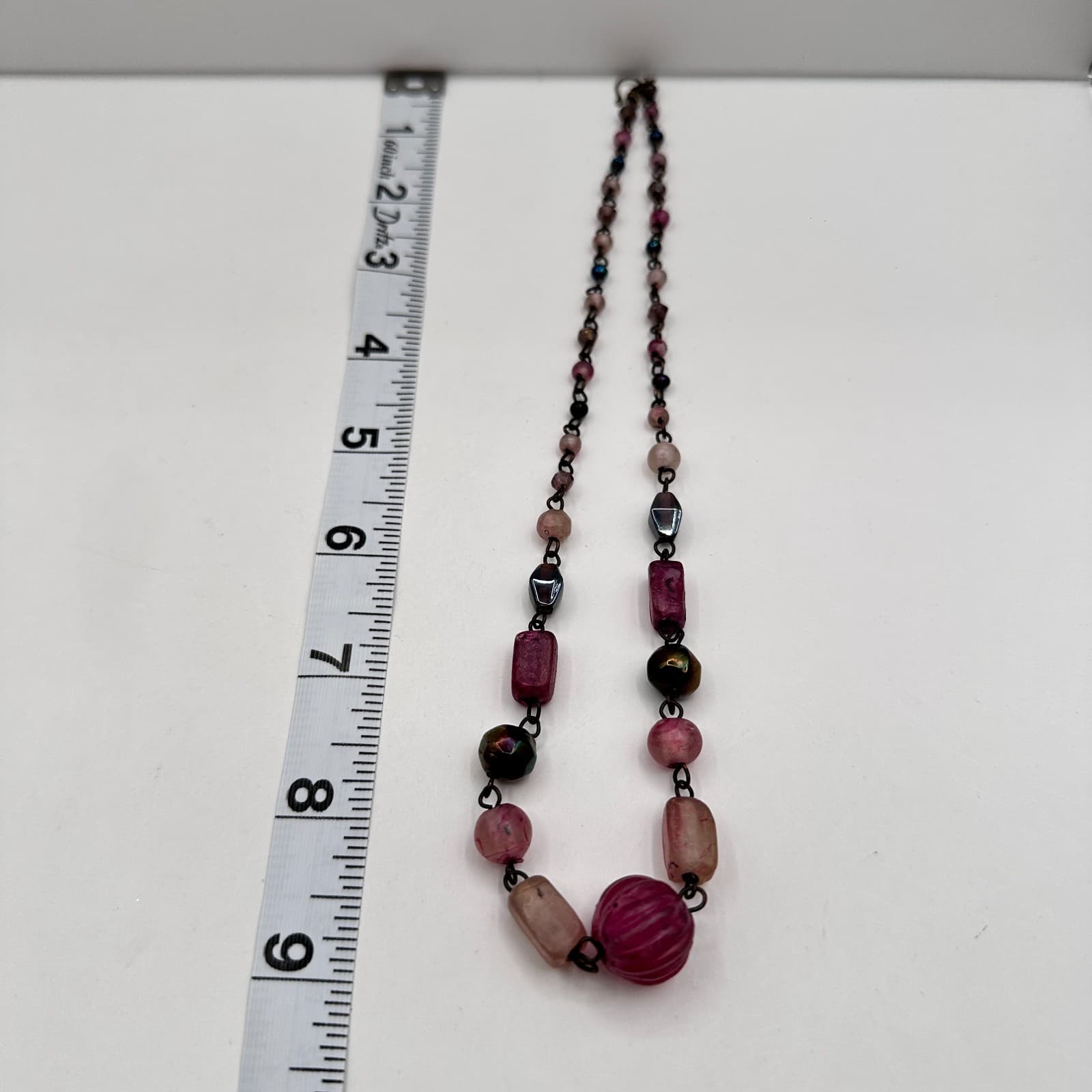 Vintage Y2K Pink Glass Beaded Statement Necklace Chunky Boho Women's Jewelry - Thumbnail 7