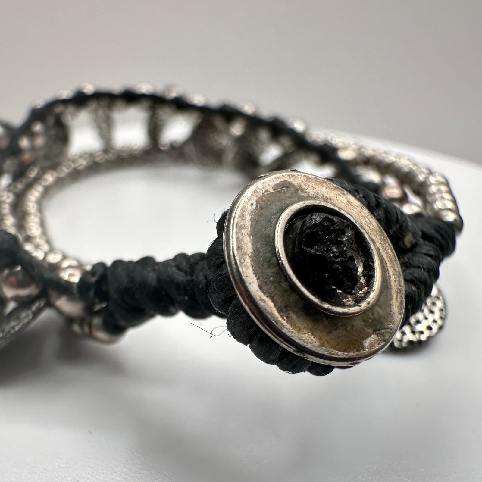 Vintage 90s Silver Tone Multi Strand Beaded Bracelet Women's Classic Jewelry - Thumbnail 5