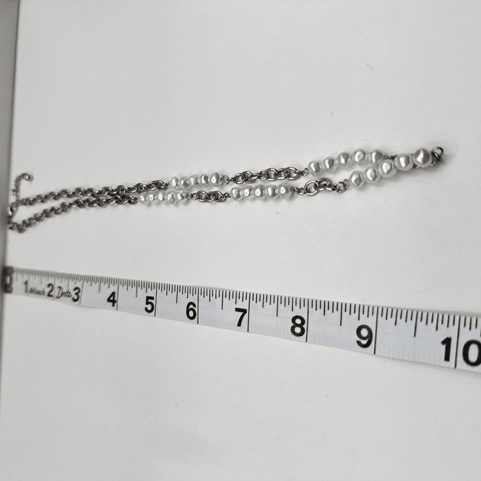 Vintage Y2K 90s Faux Pearl Beaded Chain Necklace Silver Tone Women's Jewelry - Thumbnail 7