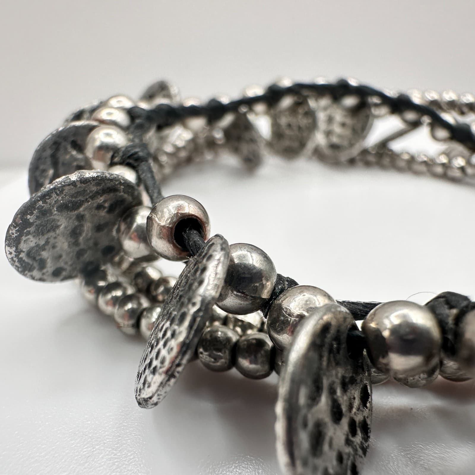 Vintage 90s Silver Tone Multi Strand Beaded Bracelet Women's Classic Jewelry - Thumbnail 9