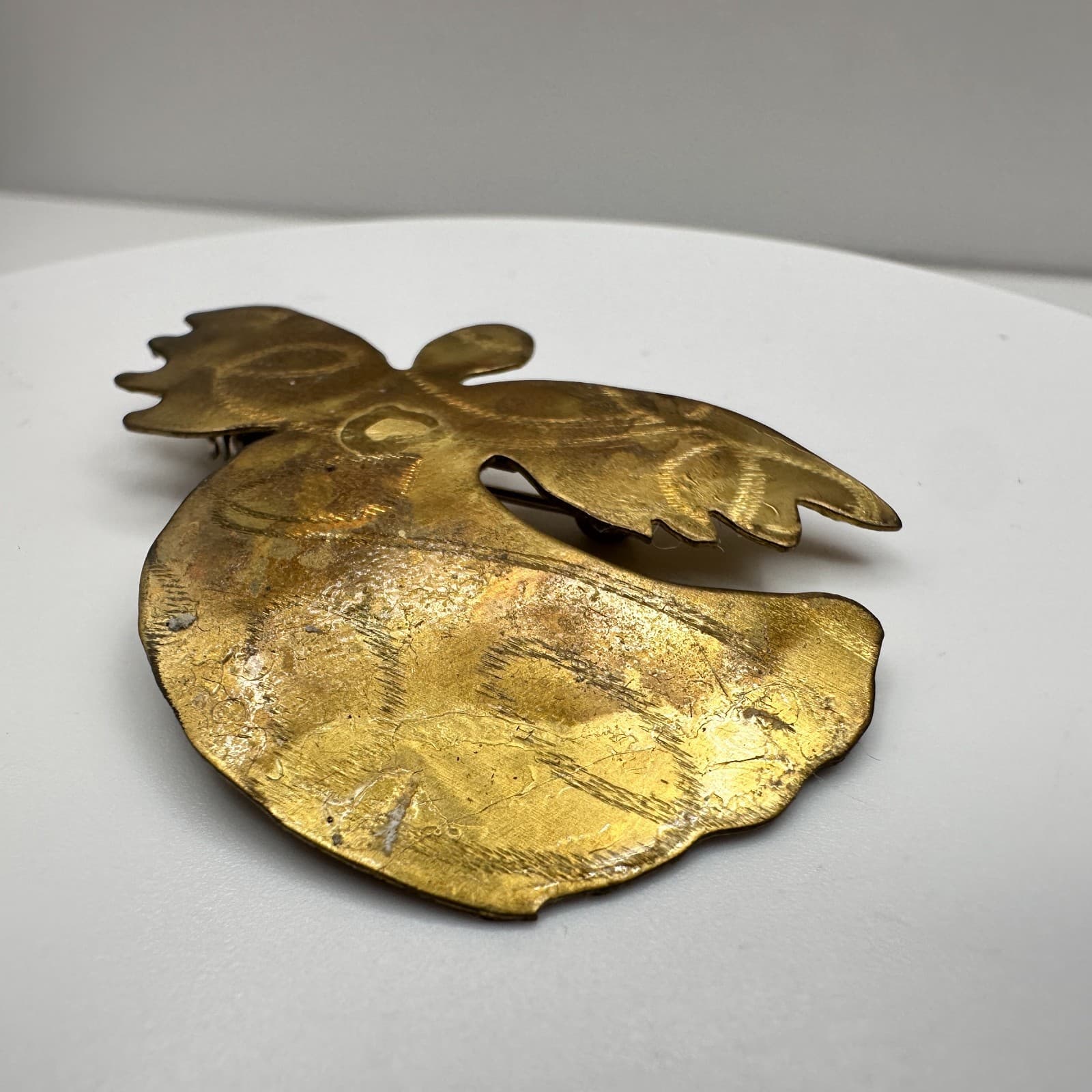 Vintage 90s Angel Wings Comfort Brooch Pin Gold Tone Brass 2000 Signed Religious - Thumbnail 3