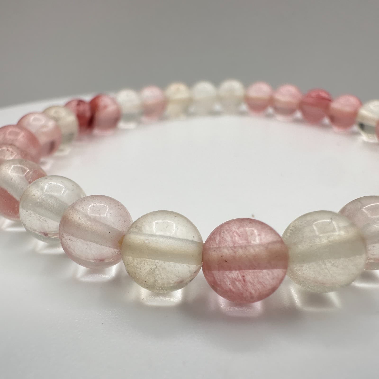 Vintage 90s Pink Quartz Beaded Bracelet Retro Women's Classic Fashion Jewelry - Thumbnail 2