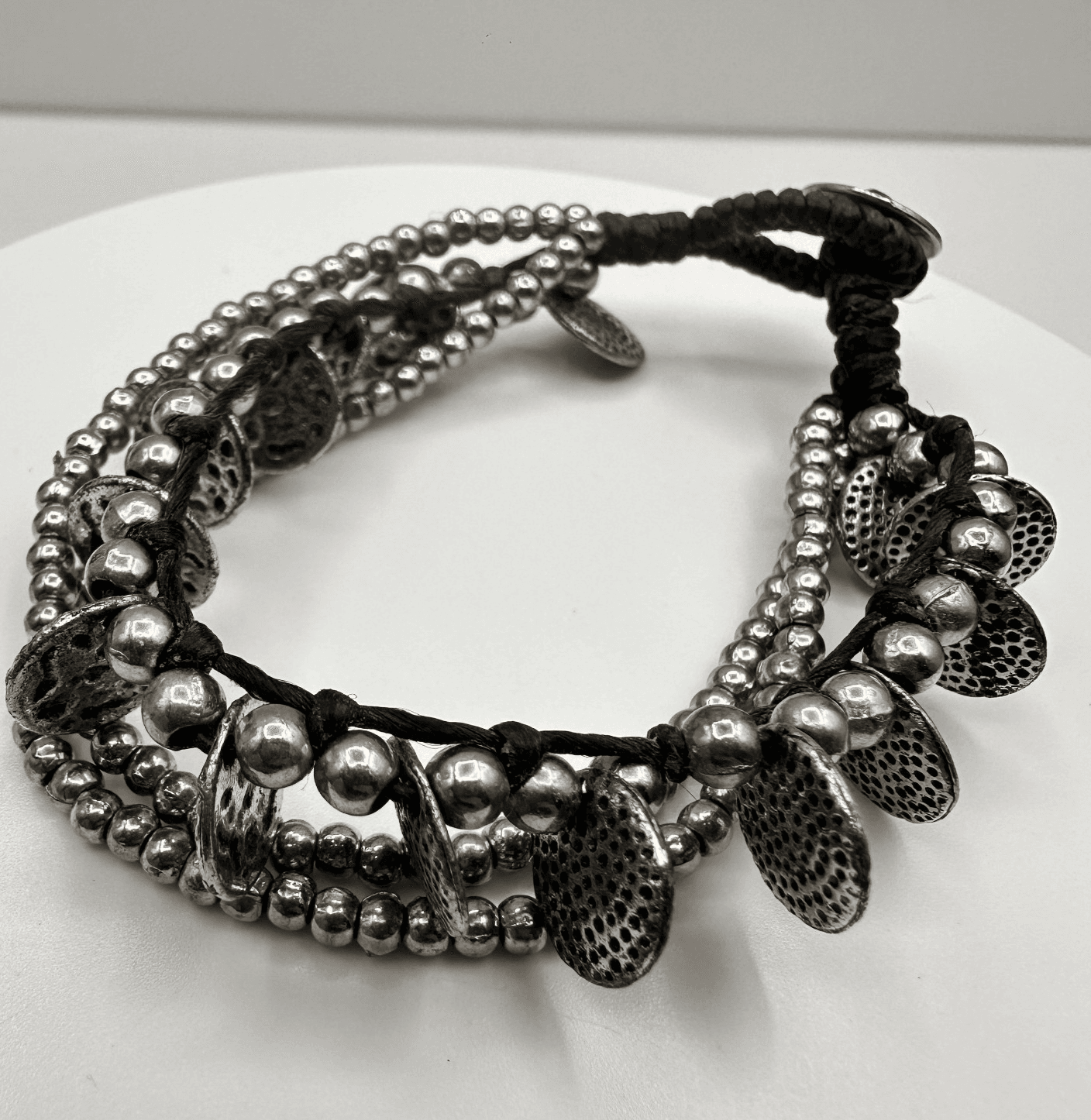 Vintage 90s Silver Tone Multi Strand Beaded Bracelet Women's Classic Jewelry - Image 1