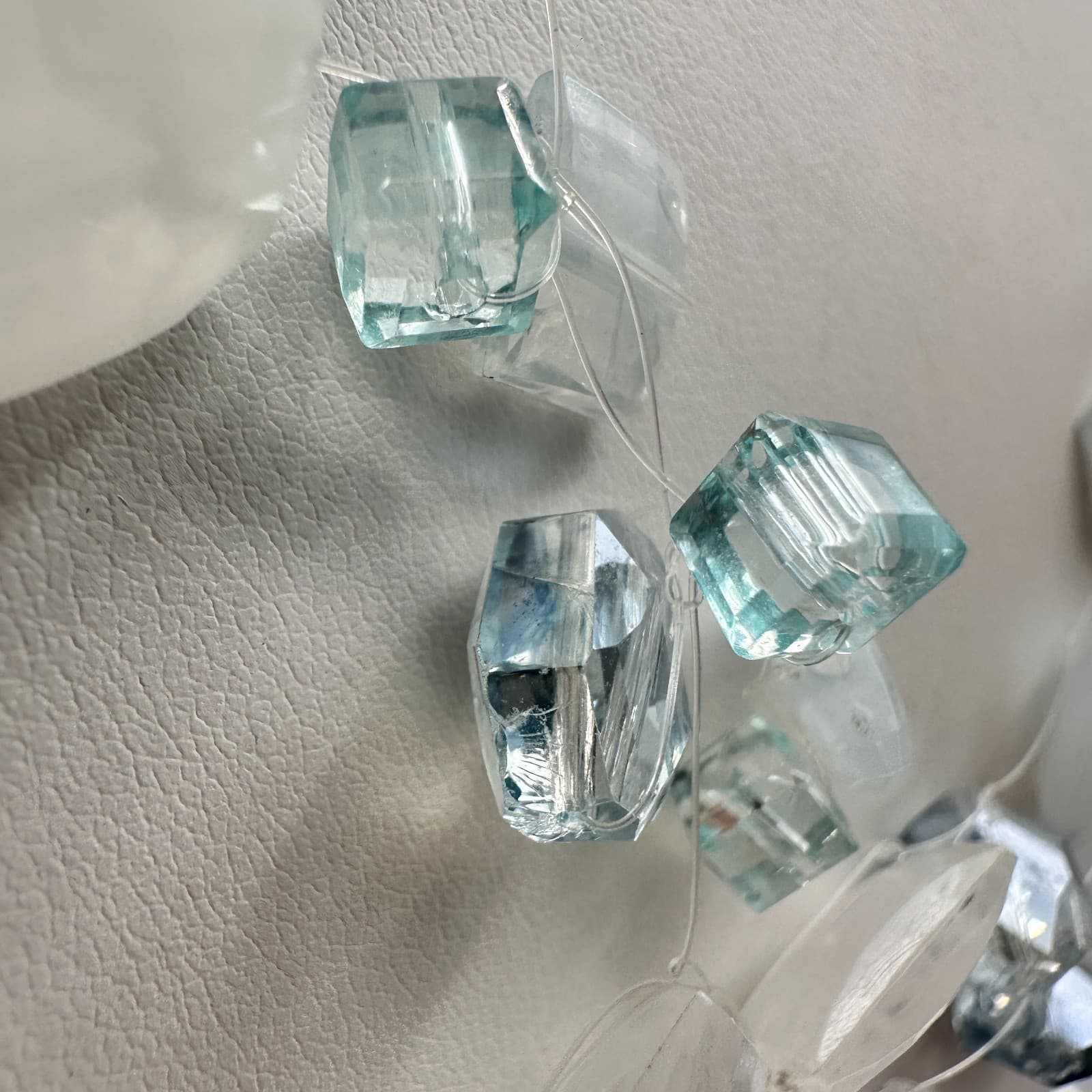 Vintage Y2K Necklace Blue & White Clear Crystal Glass Beaded Statement Jewelry - Thumbnail 3