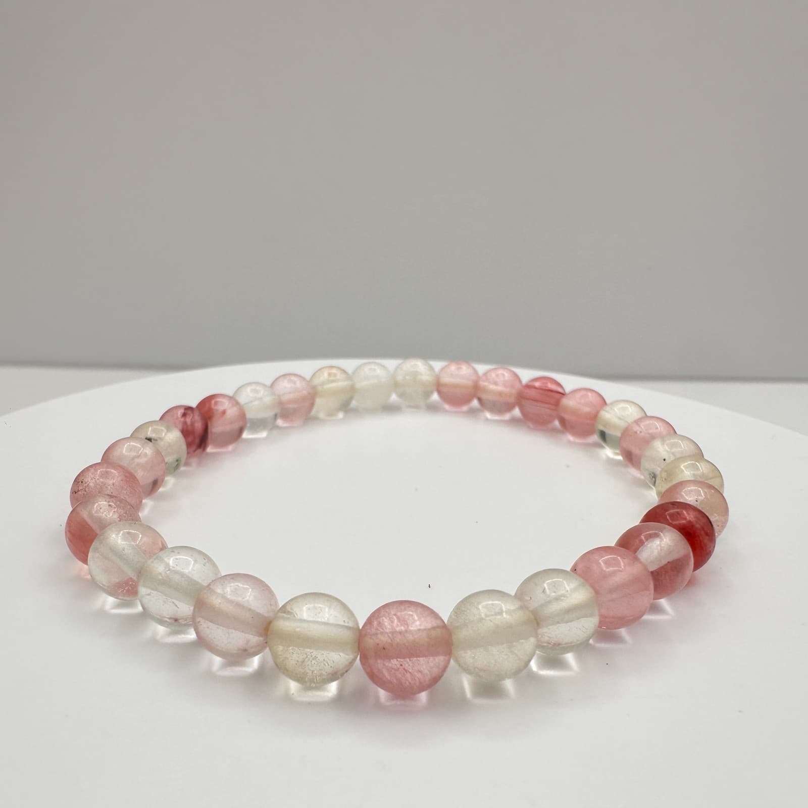 Vintage 90s Pink Quartz Beaded Bracelet Retro Women's Classic Fashion Jewelry - Thumbnail 6