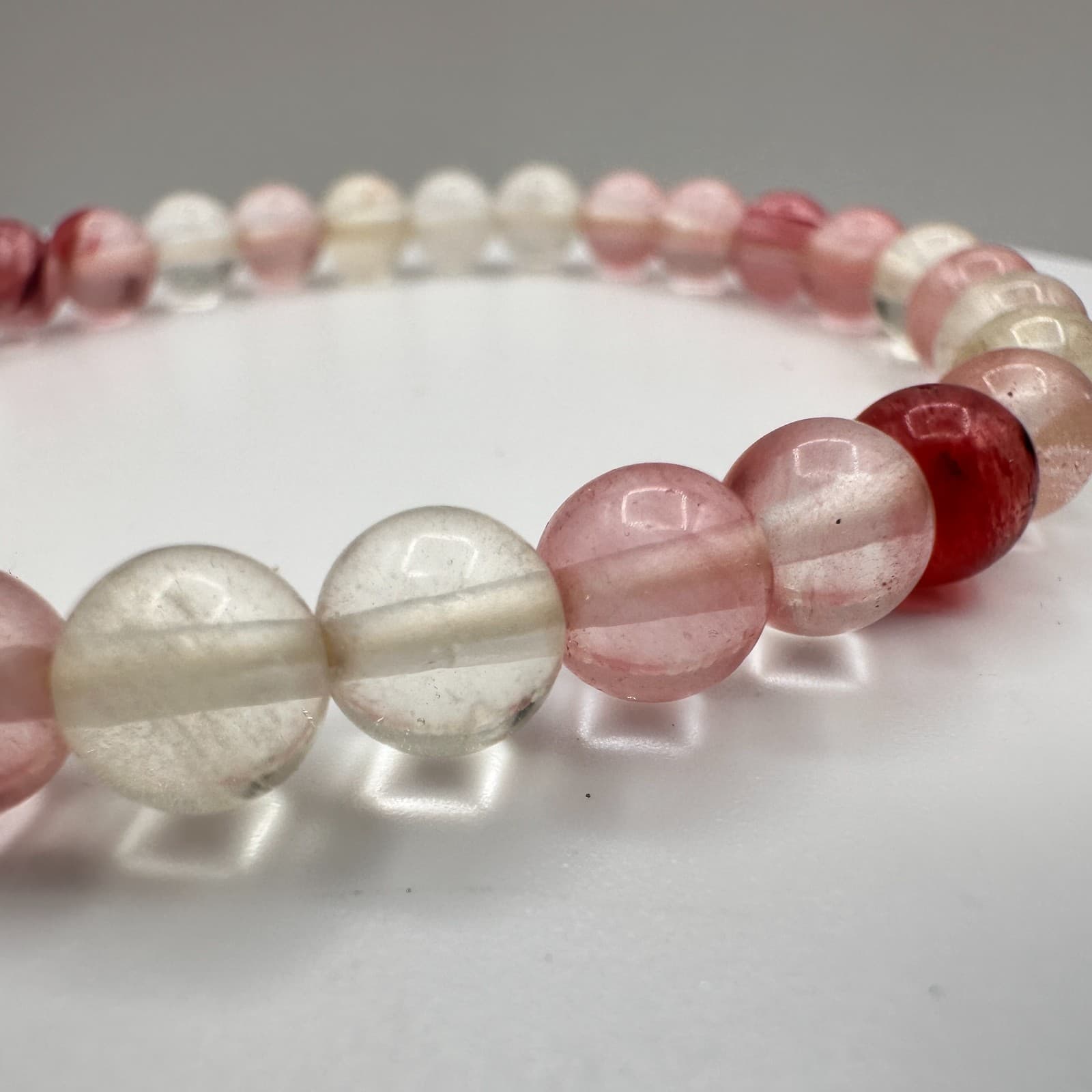 Vintage 90s Pink Quartz Beaded Bracelet Retro Women's Classic Fashion Jewelry - Thumbnail 3