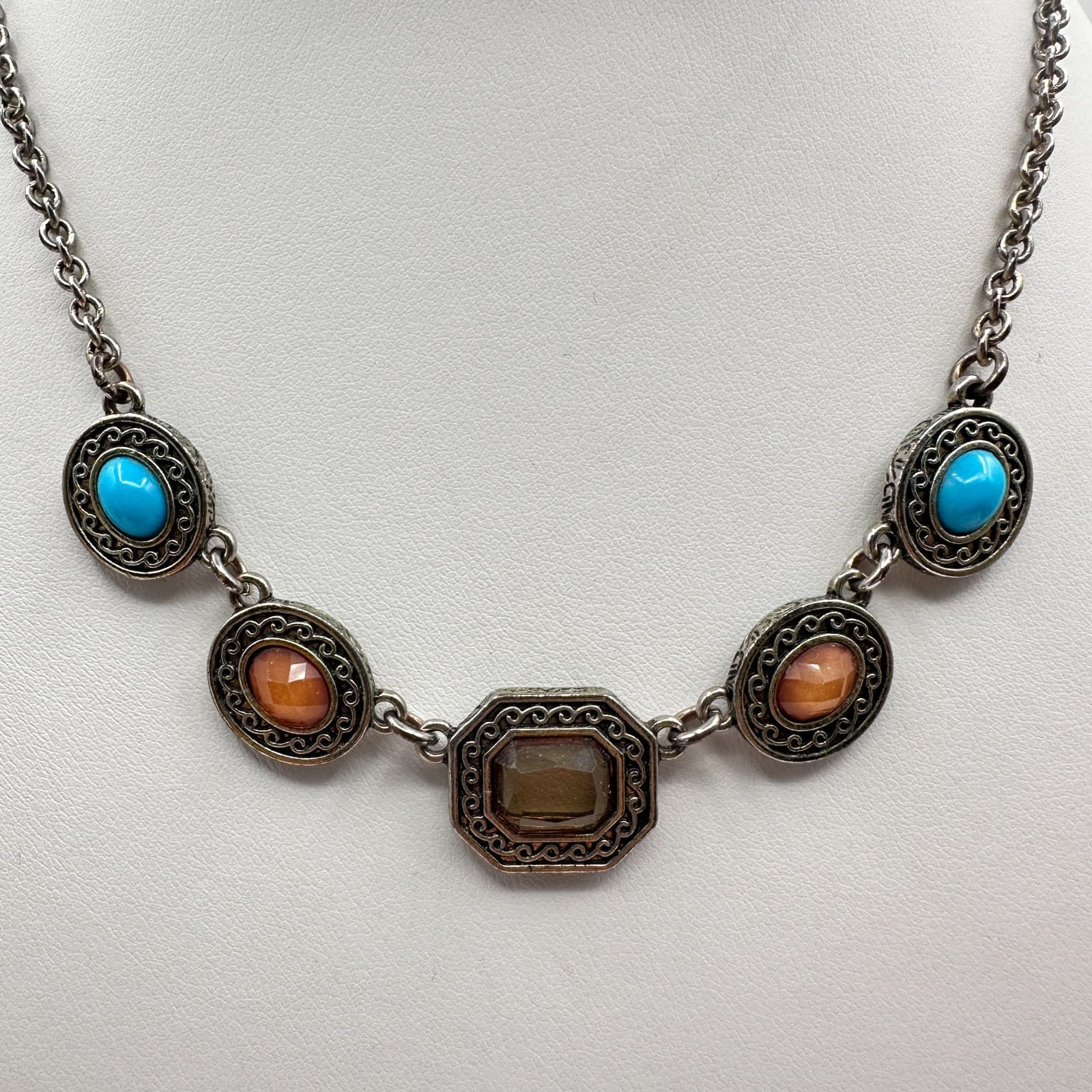 Vintage 90s Silver Tone Necklace Boho Retro Women's Classic Fashion Jewelry - Thumbnail 6