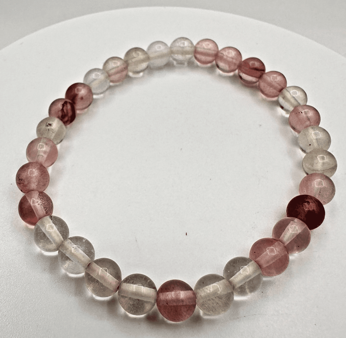 Vintage 90s Pink Quartz Beaded Bracelet Retro Women's Classic Fashion Jewelry - Image 1