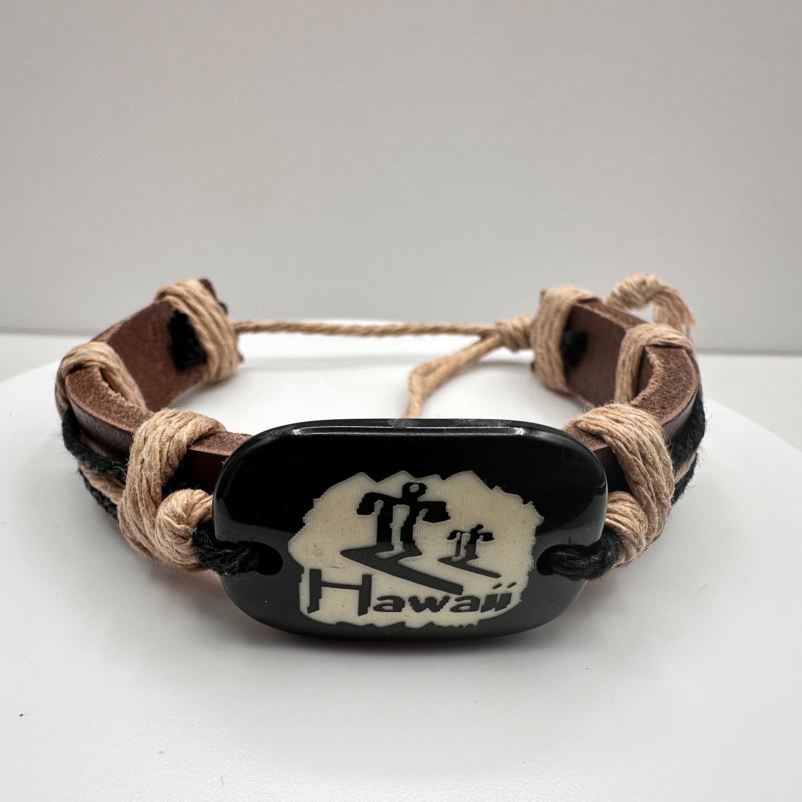 Vintage 90s Hawaii Leather Wrap Bracelet Rope Boho Women's Classic Jewelry - Image 1