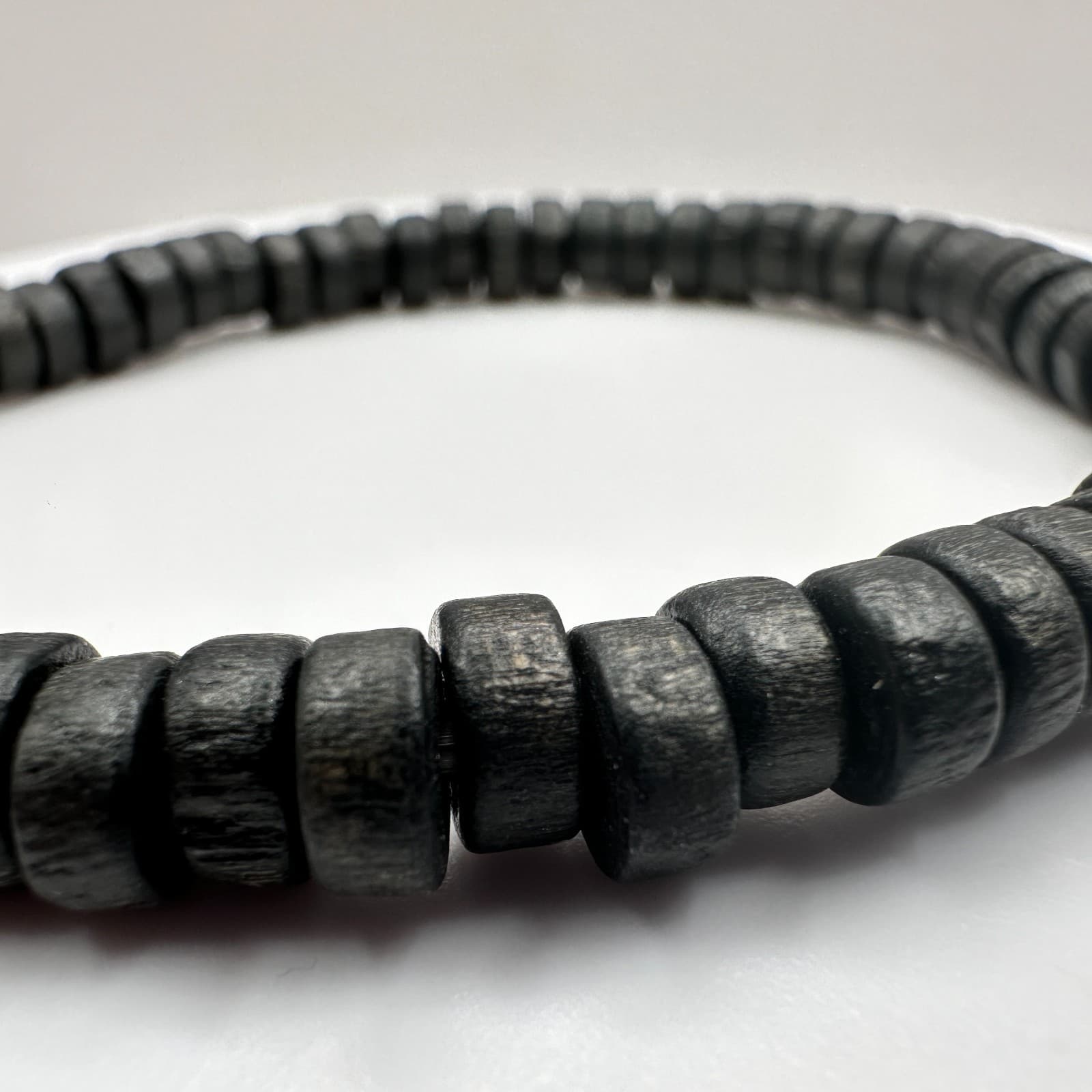 Vintage 90s Black Wooden Beaded Bracelet Boho Minimalist Women's Classic Jewelry - Thumbnail 5