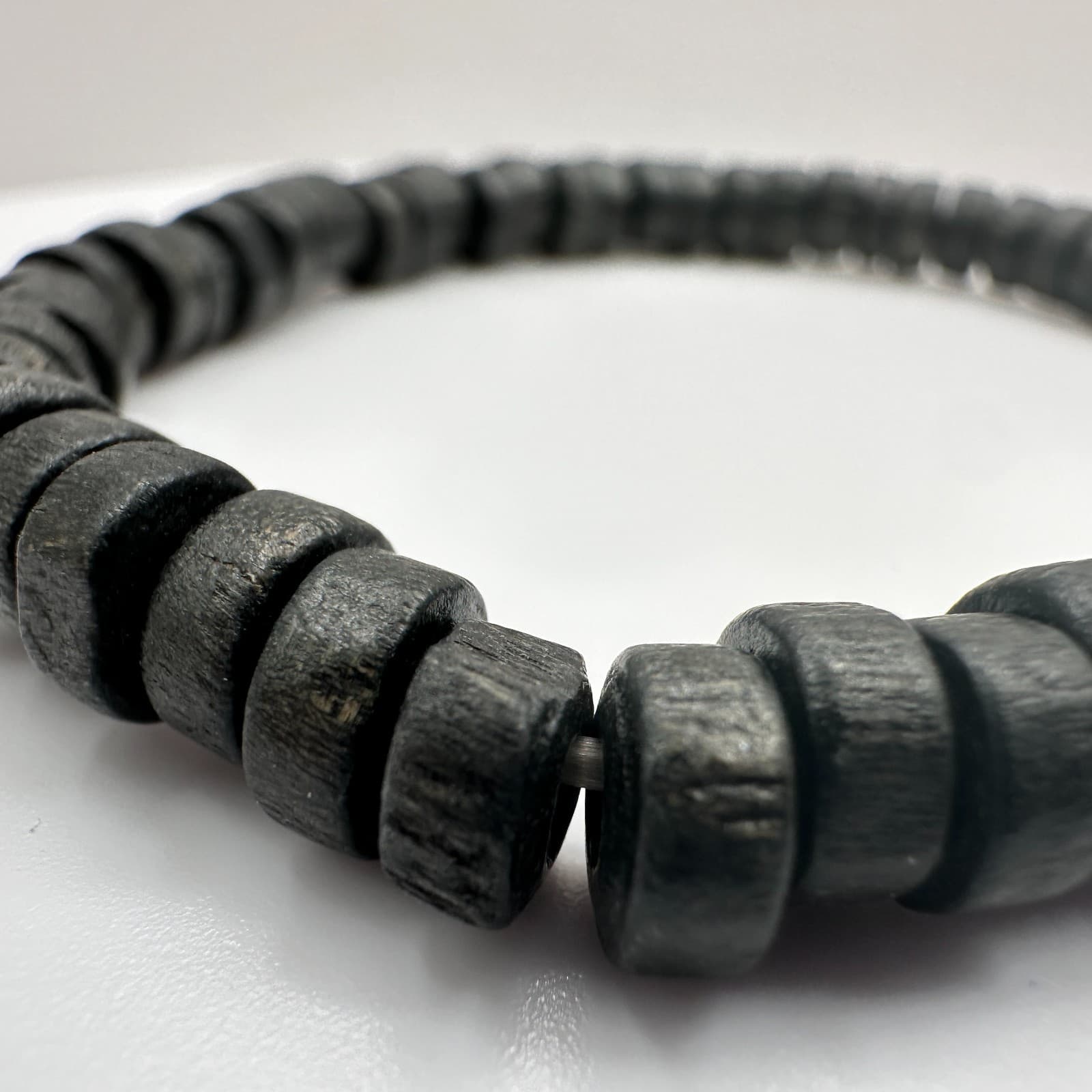 Vintage 90s Black Wooden Beaded Bracelet Boho Minimalist Women's Classic Jewelry - Thumbnail 3