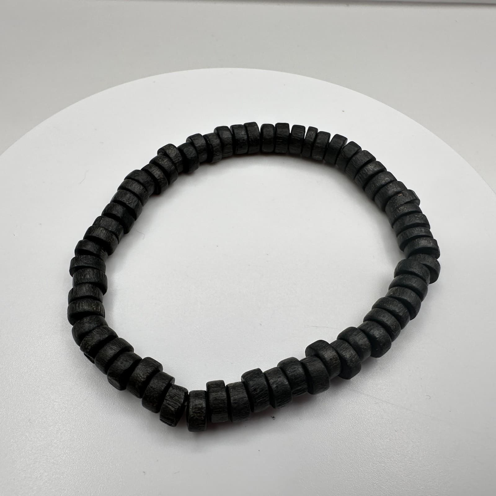 Vintage 90s Black Wooden Beaded Bracelet Boho Minimalist Women's Classic Jewelry - Thumbnail 2