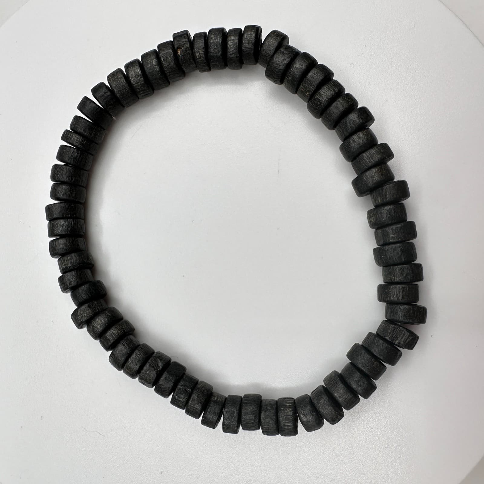 Vintage 90s Black Wooden Beaded Bracelet Boho Minimalist Women's Classic Jewelry - Thumbnail 6