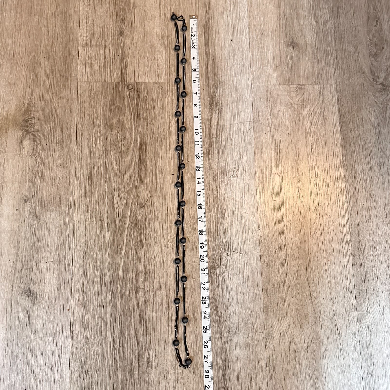 Vintage 80s Multi Strand Black Beaded Silver Tone Chain Necklace Women's Jewelry - Thumbnail 7