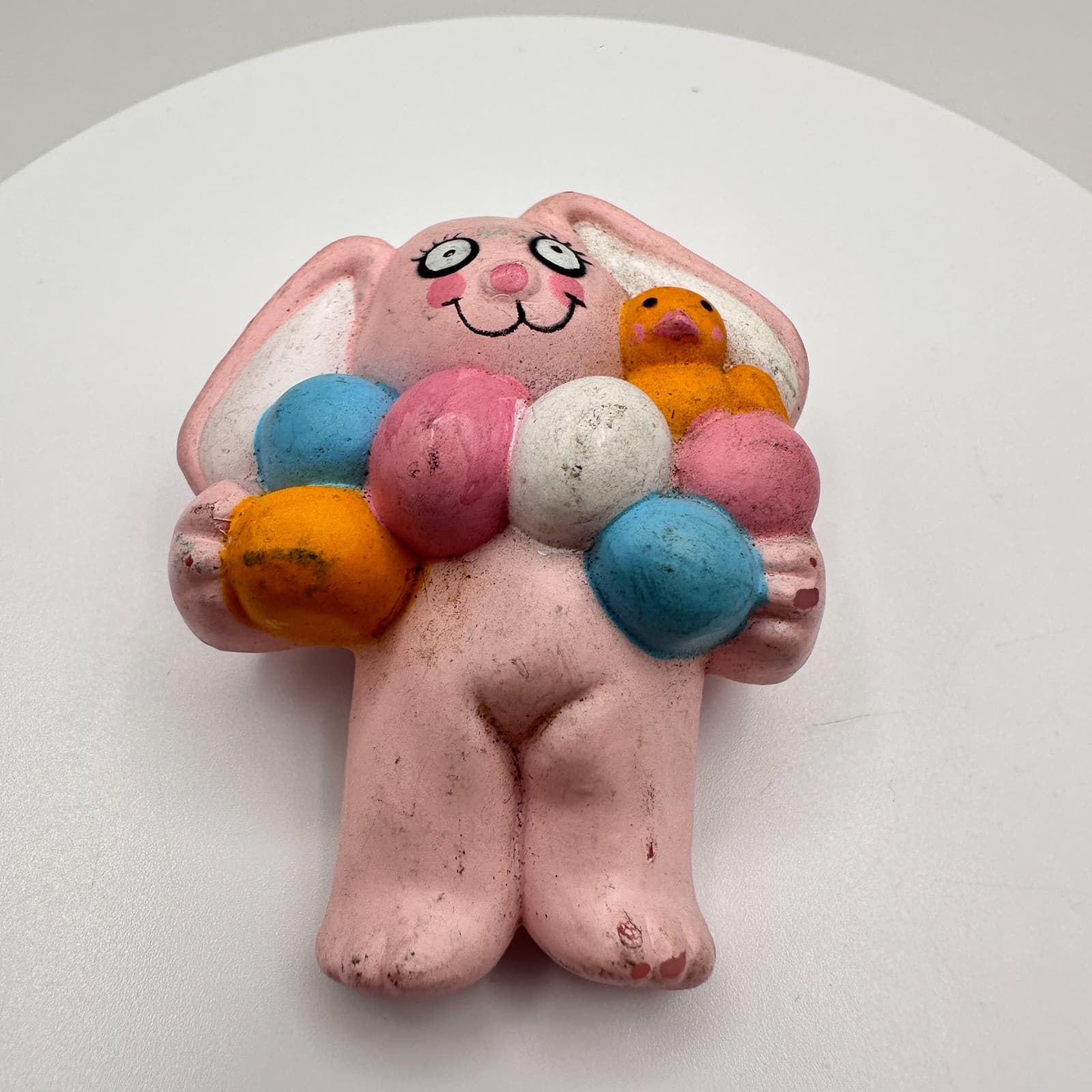 Vintage 80s Easter Unlimited Pink Bunny Rabbit Brooch Duck Eggs Pastel Jewelry - Thumbnail 2