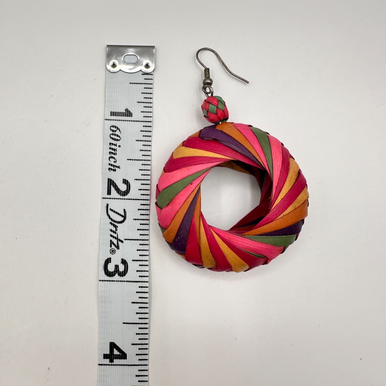 Vintage 90s Woven Straw Hoop Earrings Boho Women's Classic Fashion Jewelry - Thumbnail 8