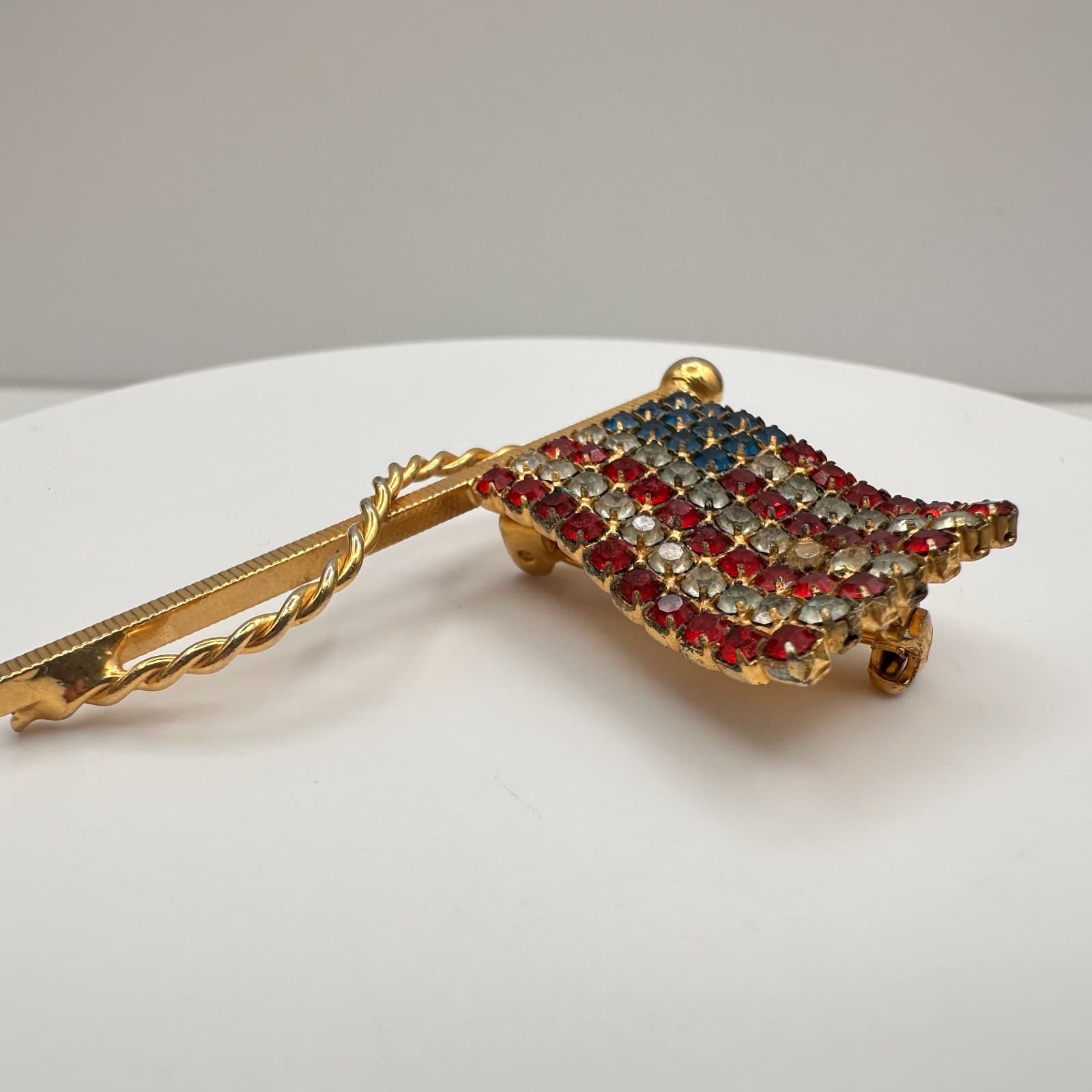 Vintage 90s USA American Flag Rhinestone Brooch Pin Women's Classic Jewelry - Thumbnail 3