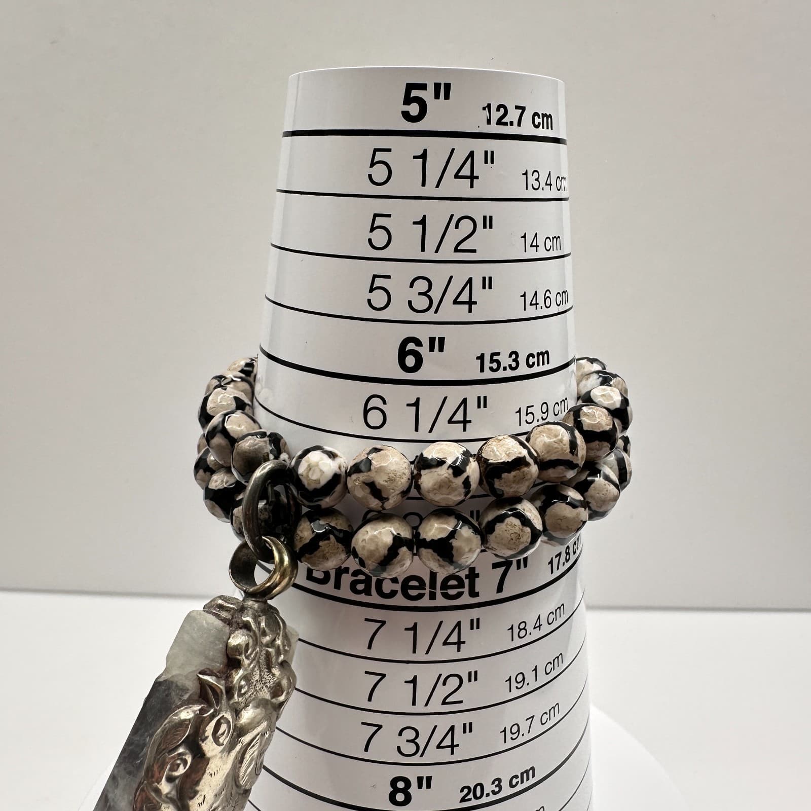 Vintage 80s Silver Tone Double Strand Beaded Bracelet Charm Women's Jewelry - Thumbnail 8