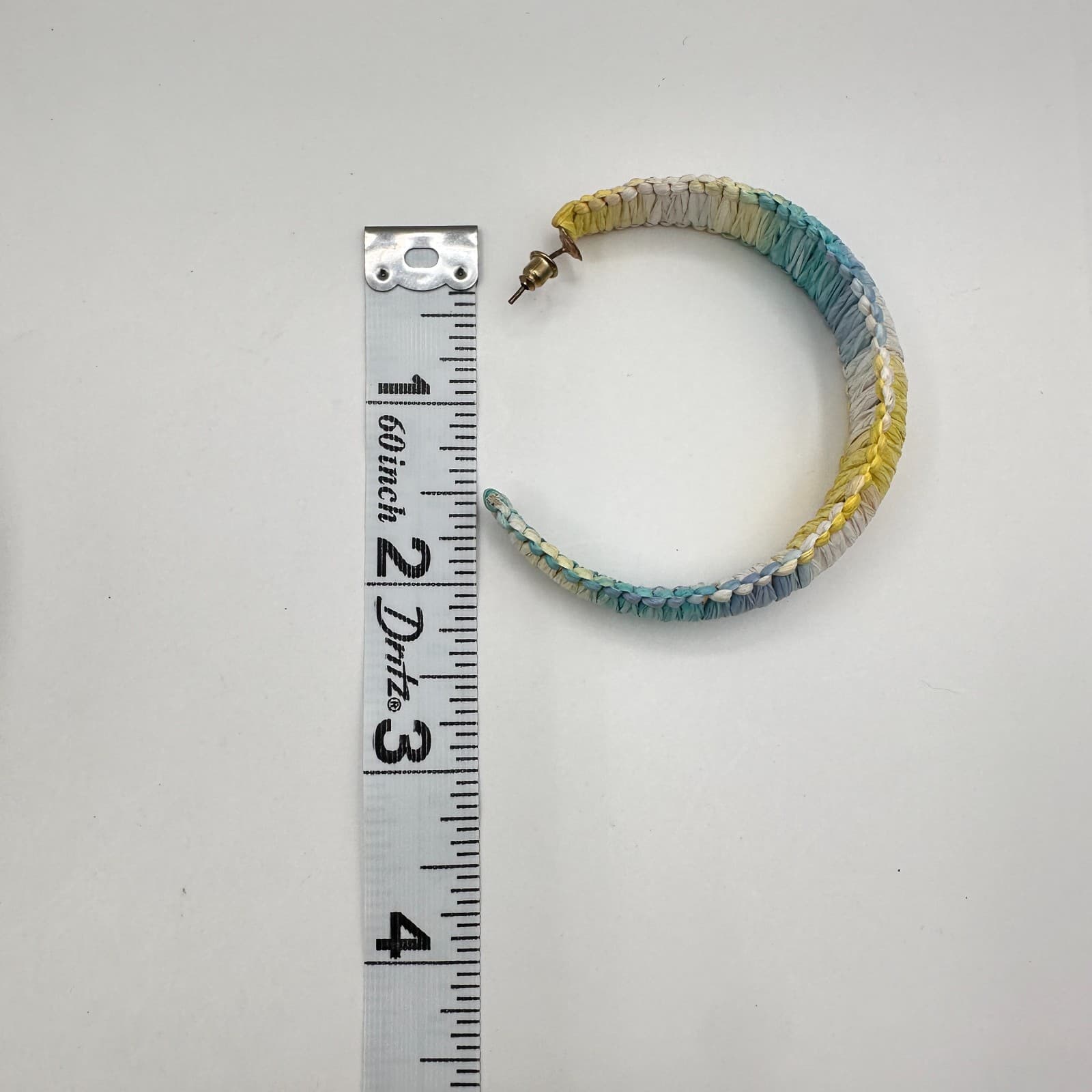 Vintage 80s Raffia Wrapped Hoop Earrings Boho Women's Classic Fashion Jewelry - Thumbnail 7