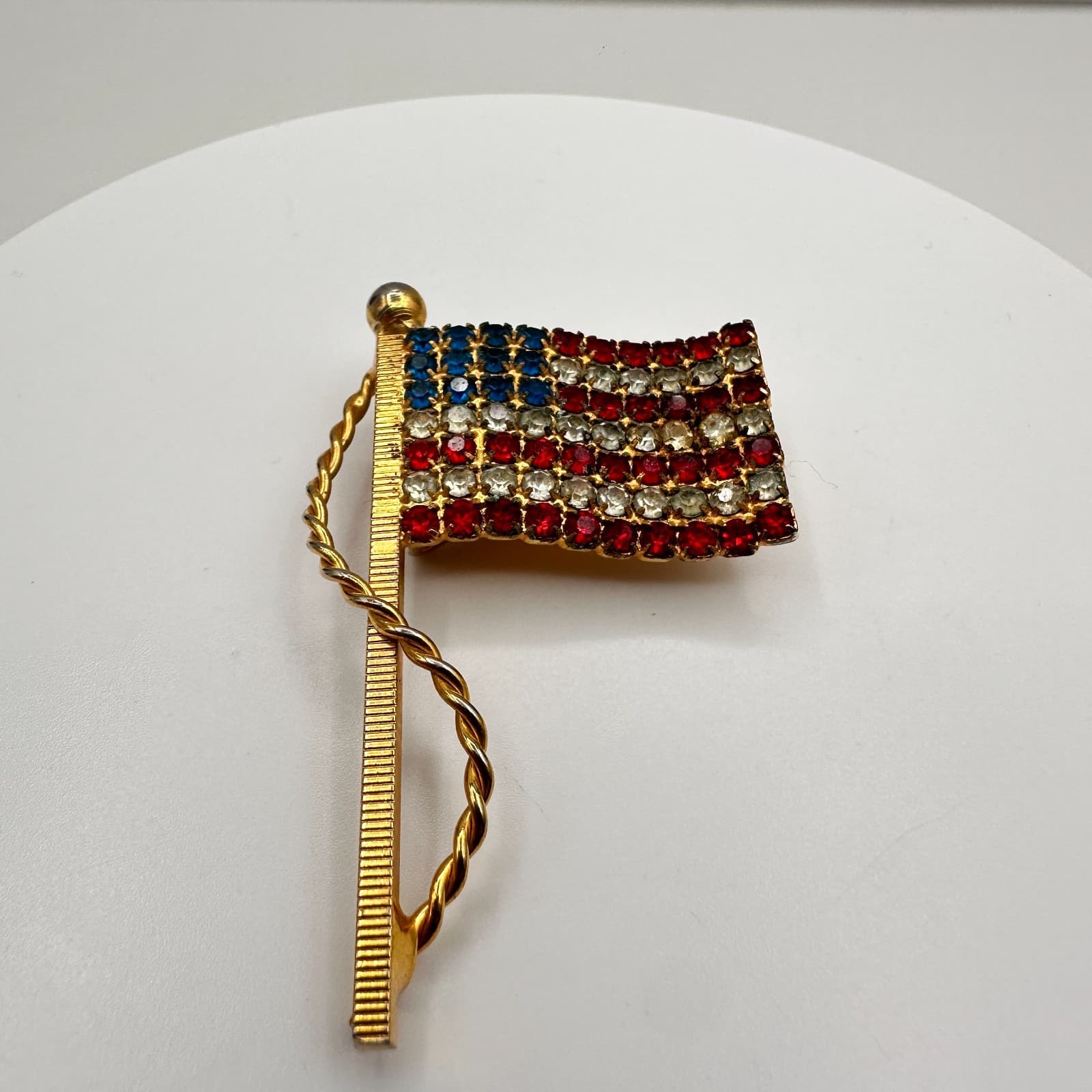 Vintage 90s USA American Flag Rhinestone Brooch Pin Women's Classic Jewelry - Thumbnail 2