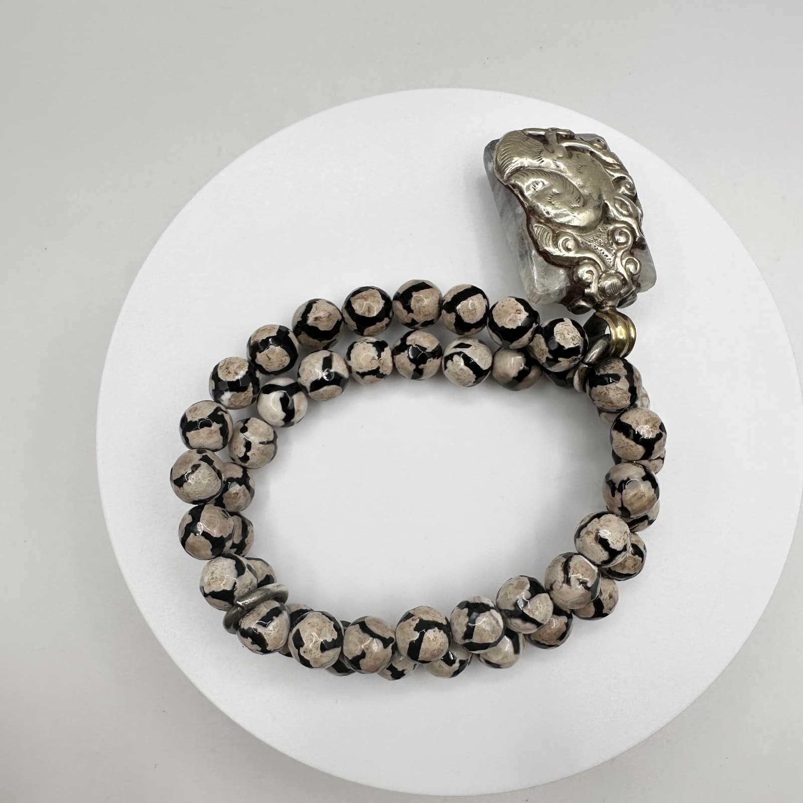 Vintage 80s Silver Tone Double Strand Beaded Bracelet Charm Women's Jewelry - Thumbnail 7