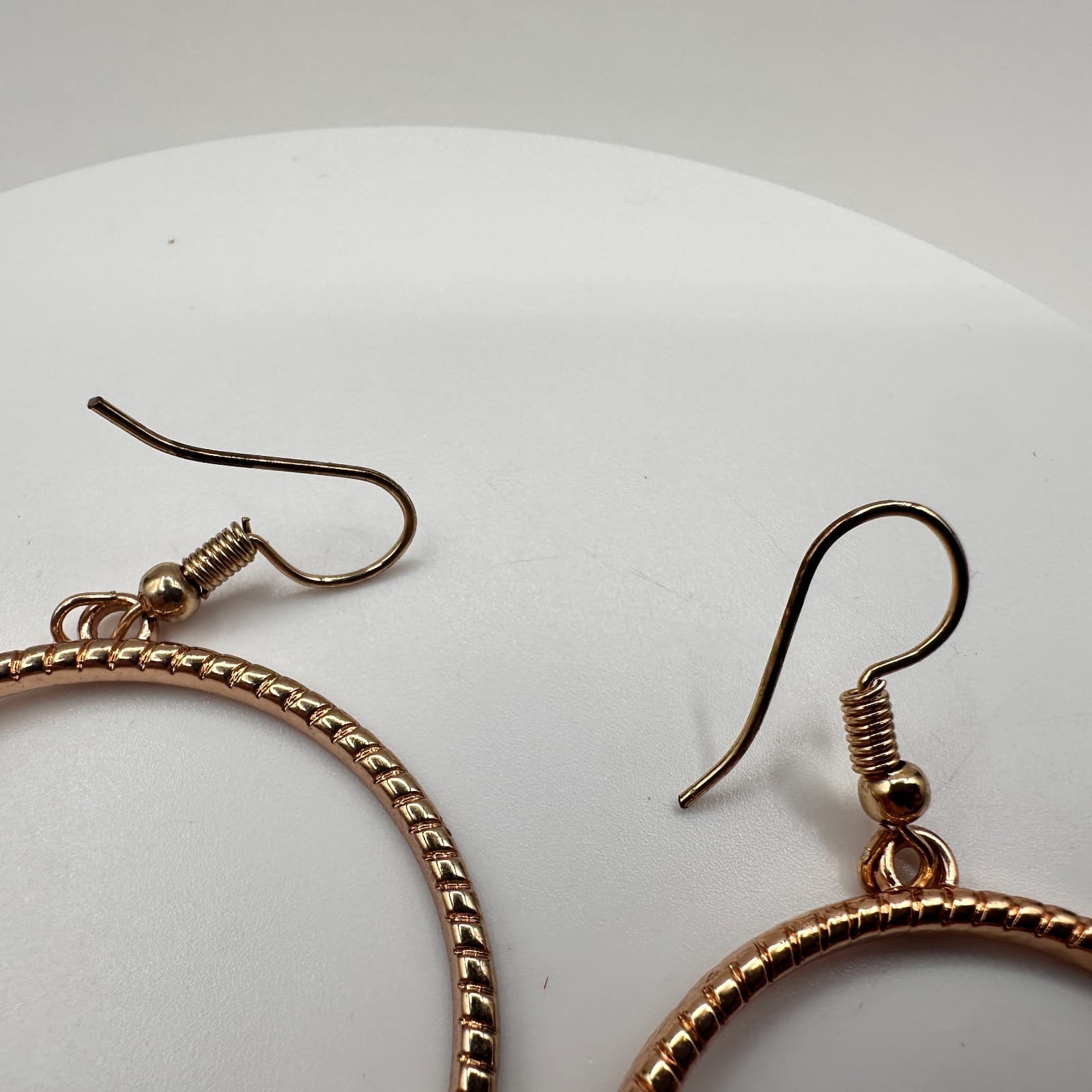 Vintage 90s Rose Gold Tone Clear Rhinestone Hoop Earrings Women's Jewelry - Thumbnail 5