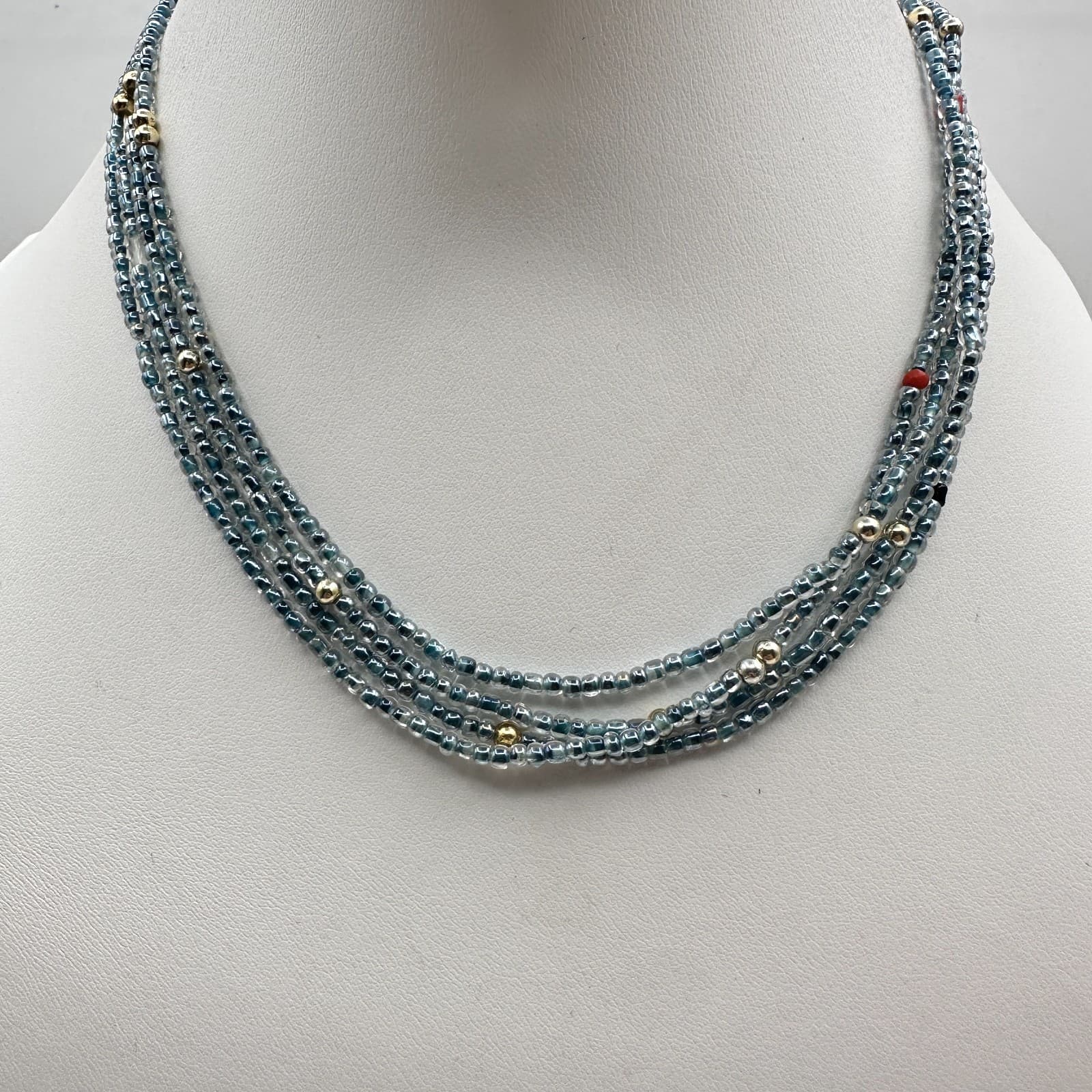 Vintage 90s Multi-Strand Seed Beaded Necklace Women's Classic Fashion Jewelry - Image 1